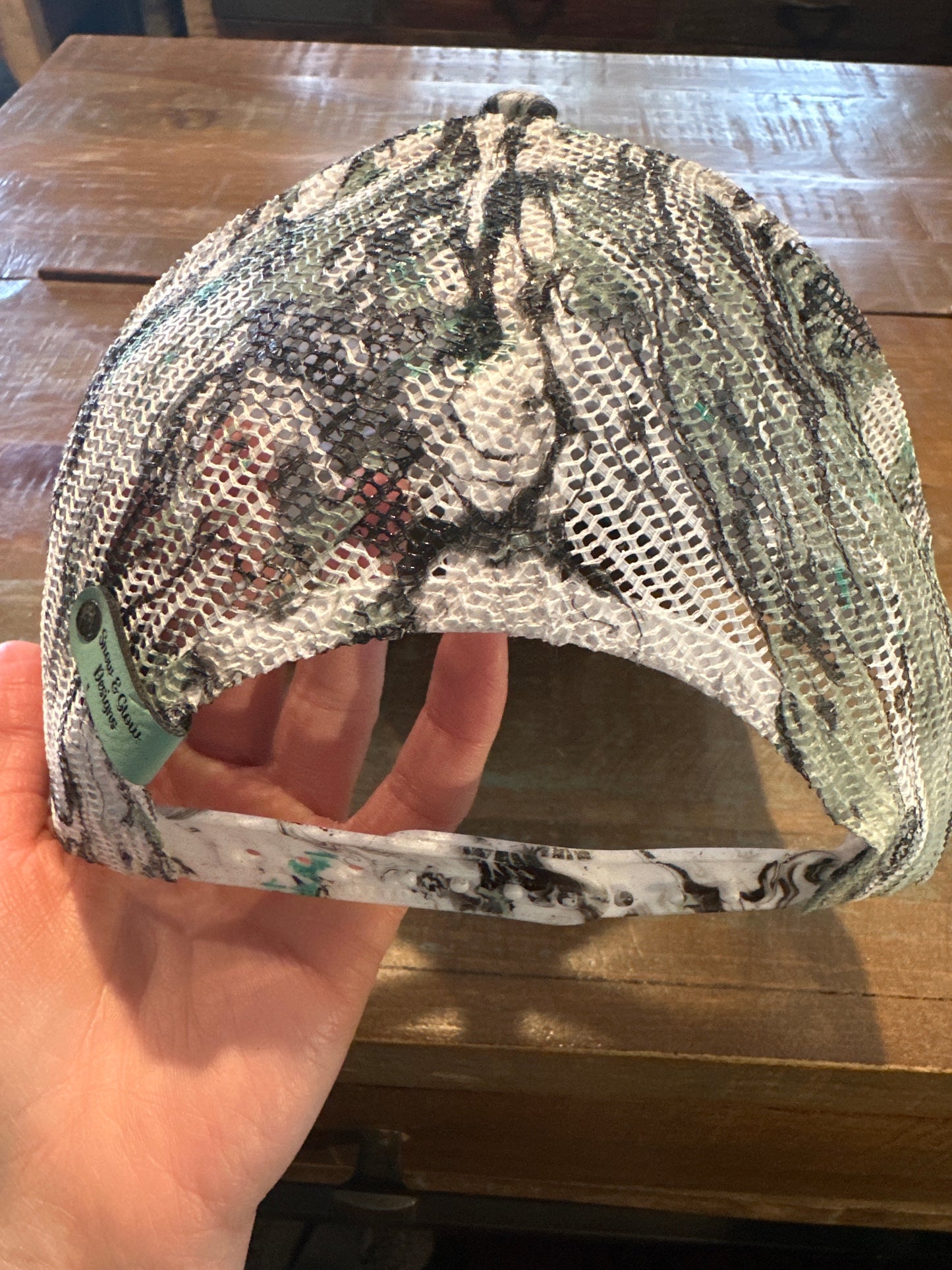 Water Marbled Truckers Hat! Light Green, Aqua, Black & Gray