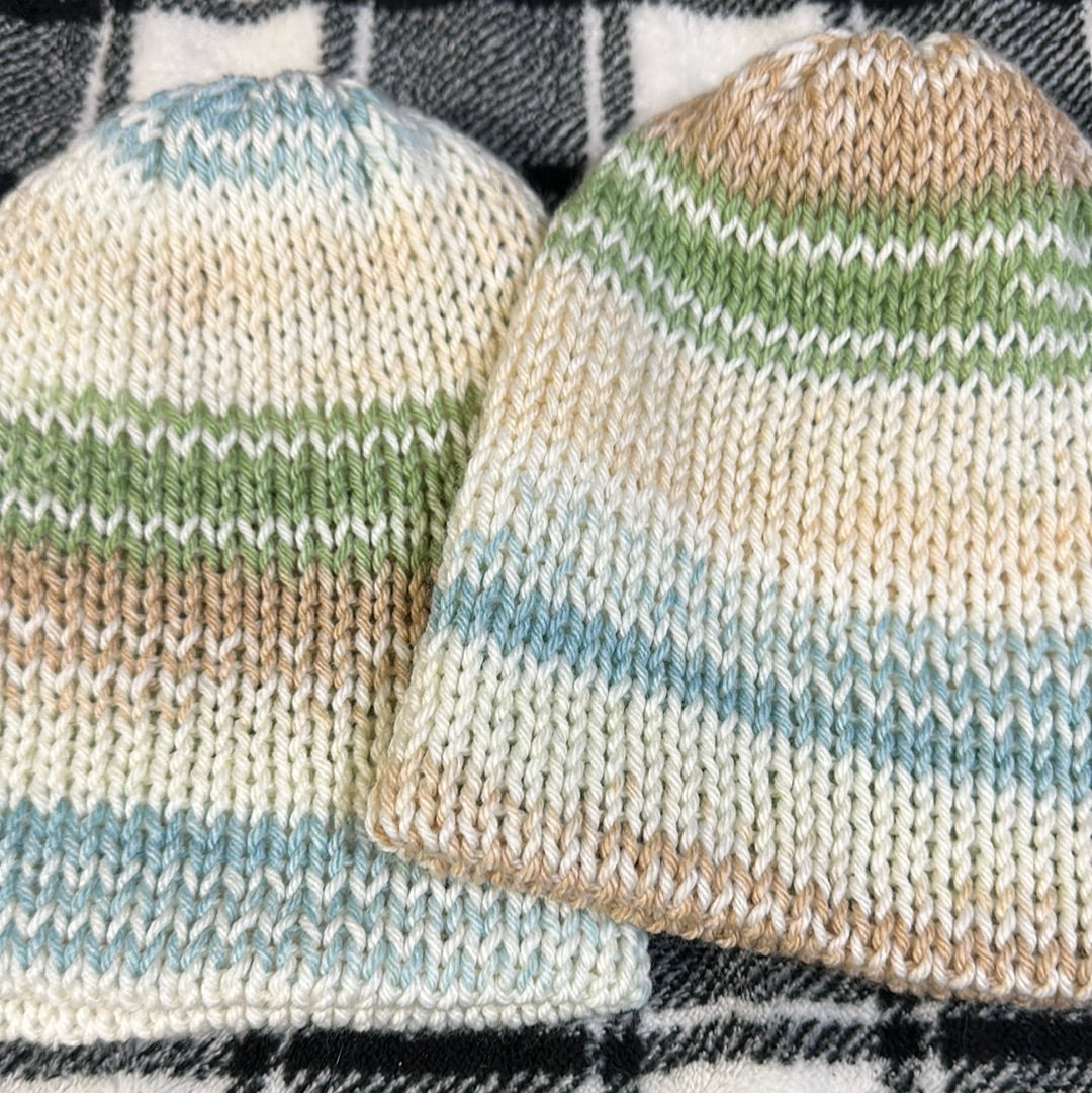 TODDLER - Handmade Beanie! Tan, Green & Blue!