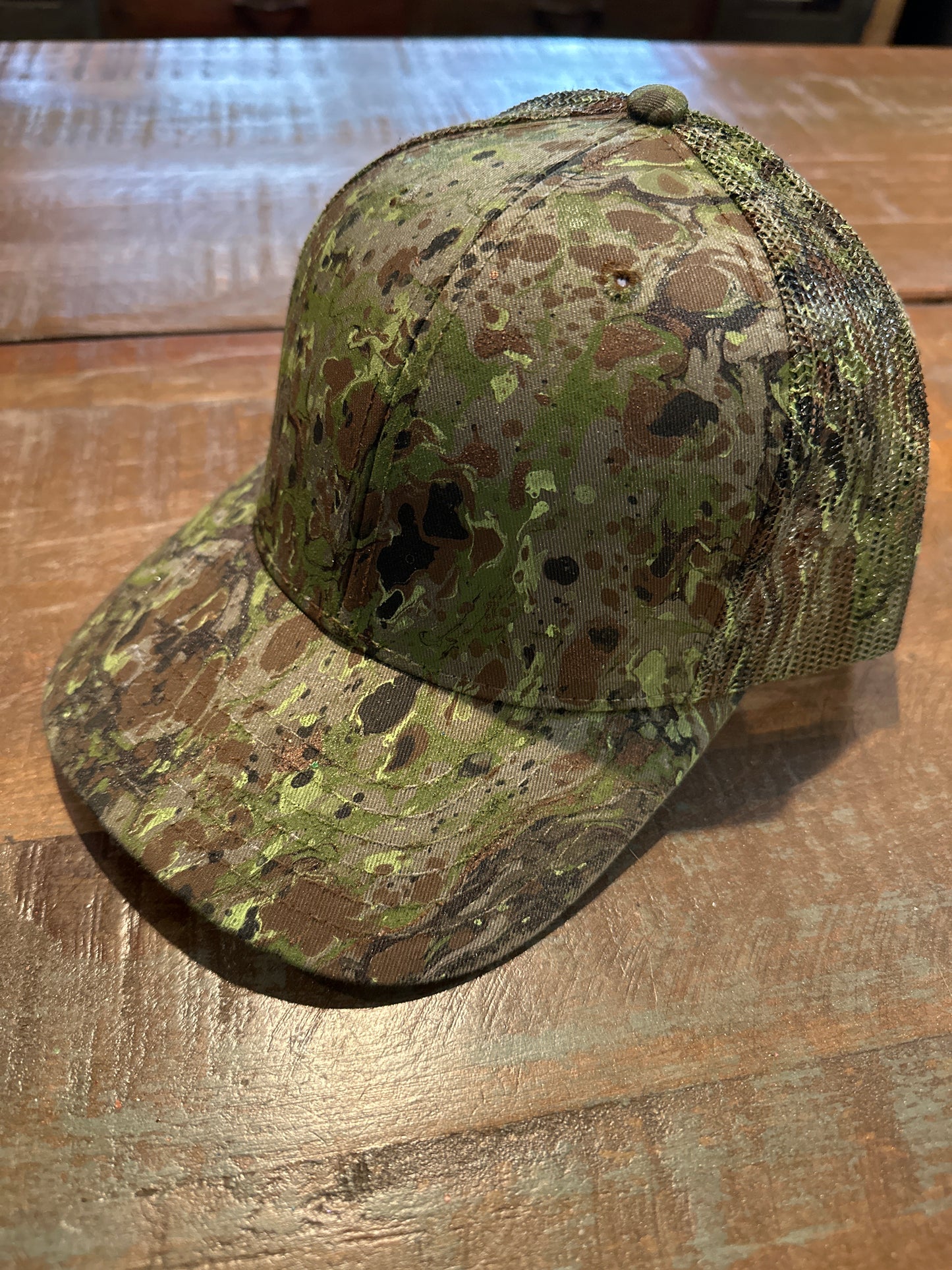 Water Marbled Truckers Hat! Camo! Greens & Browns!