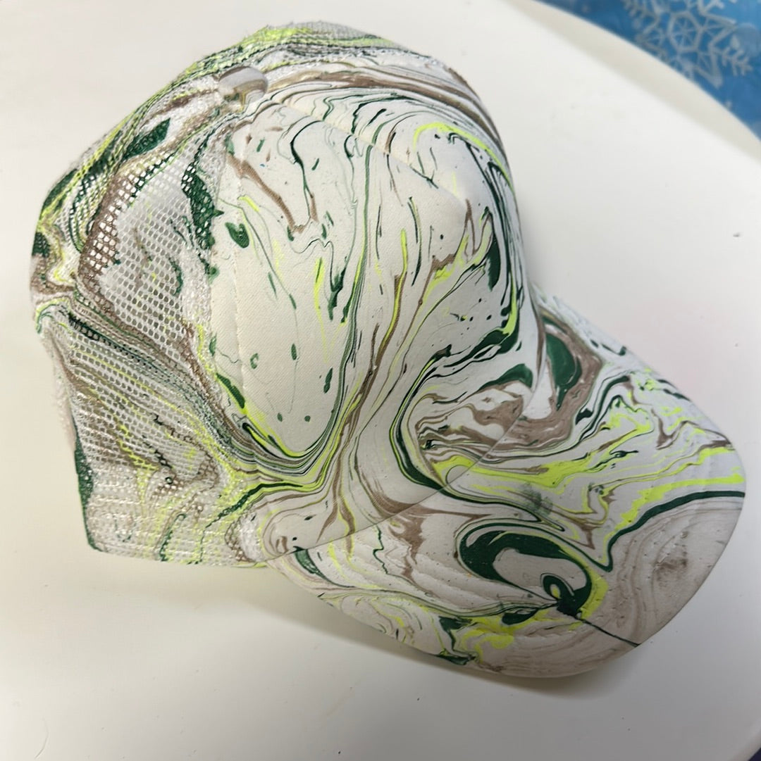 Water Marbled Truckers Hat! Brown & Greens