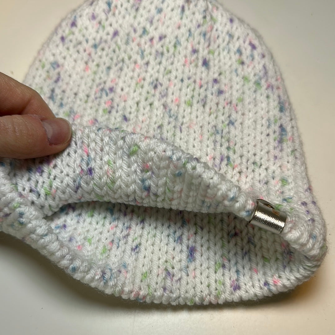 TODDLER - Handmade Beanie! White with pastel speckles!
