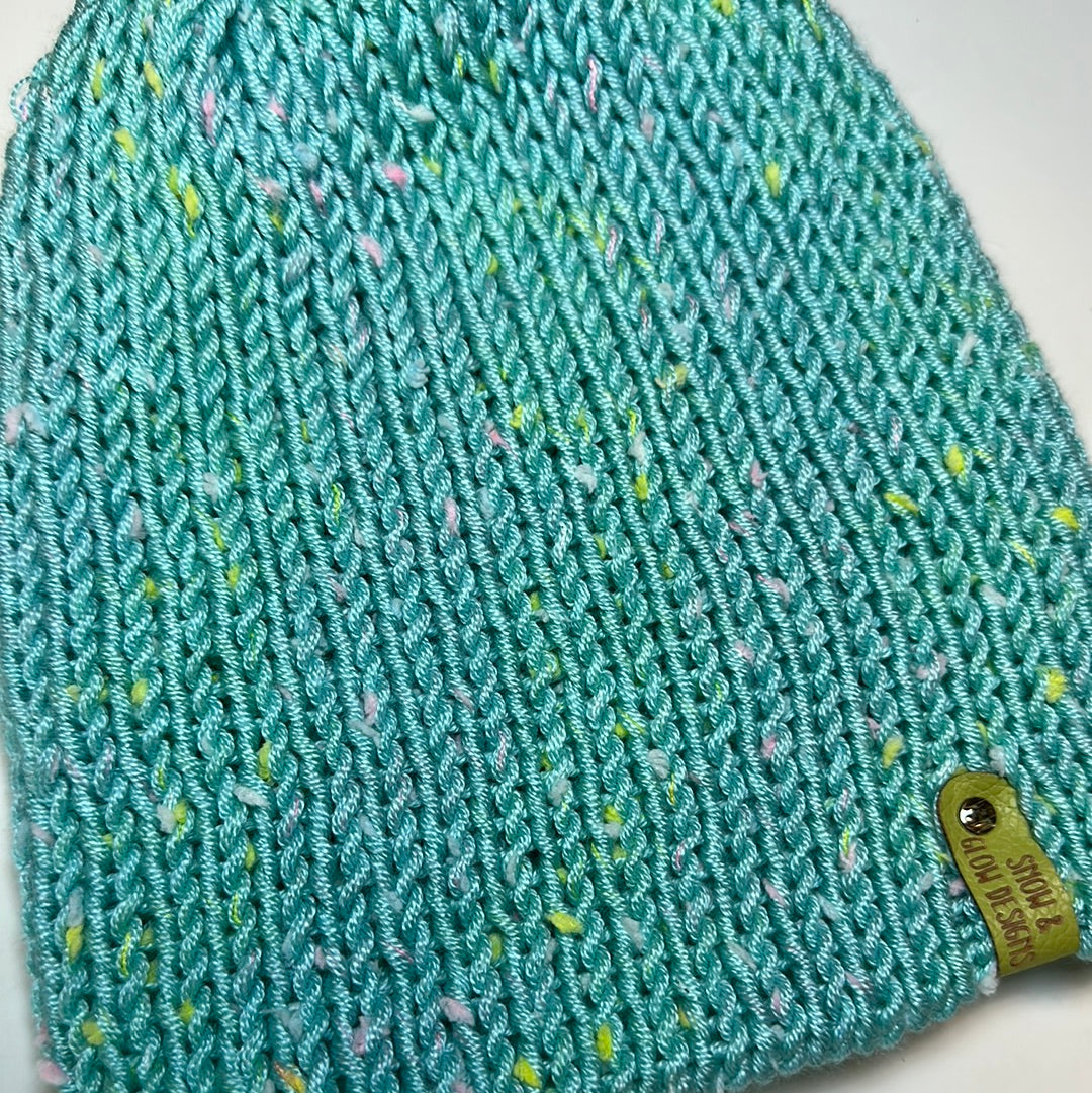 TODDLER - Handmade Beanie! Aqua with pastel speckles!