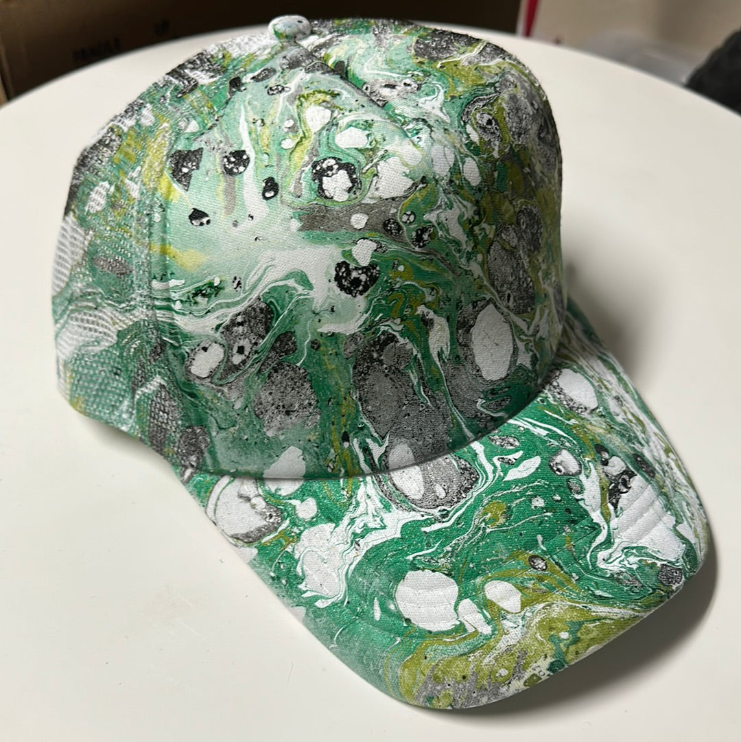 Water Marbled Truckers Hat! Green & Black