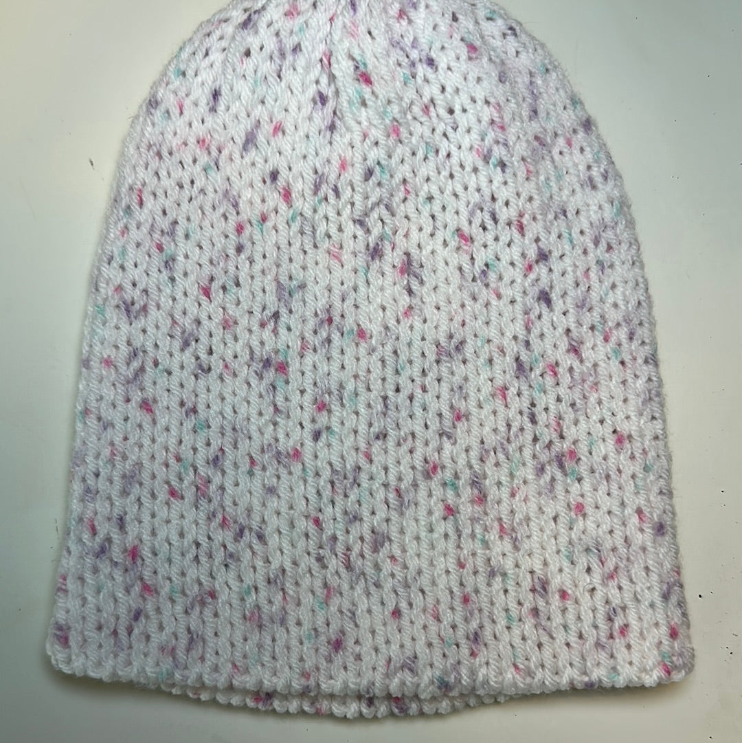 TODDLER - Handmade Beanie! White with Purple & Pink Speckles!