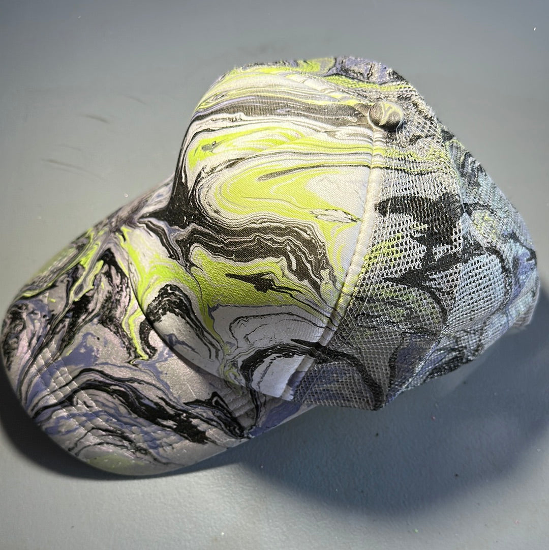 Water Marbled Truckers Hat! Purple, Lime, Gray & Black