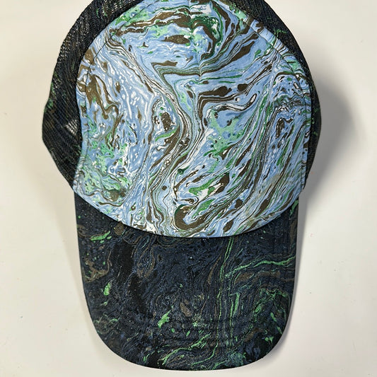 Water Marbled Truckers Hat! Blue, Brown & Green