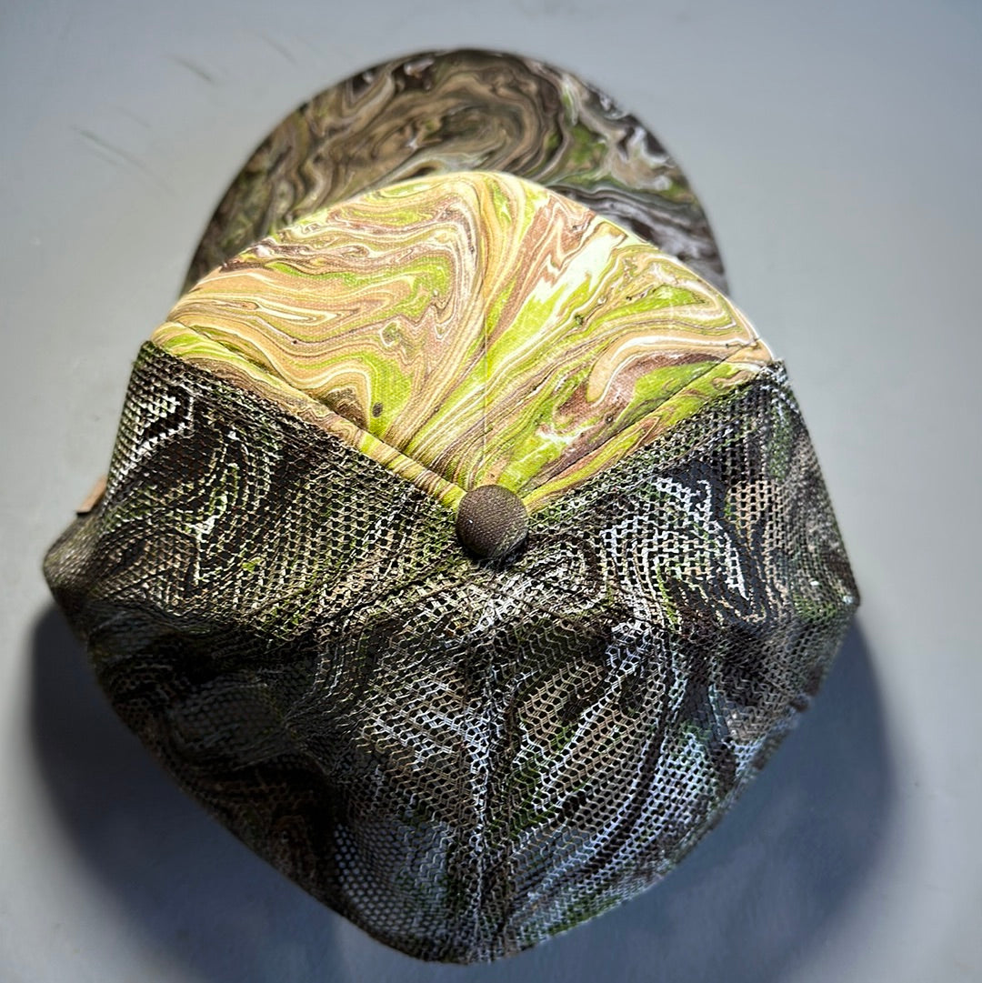 Water Marbled Truckers Hat! Browns, Greens & Black!