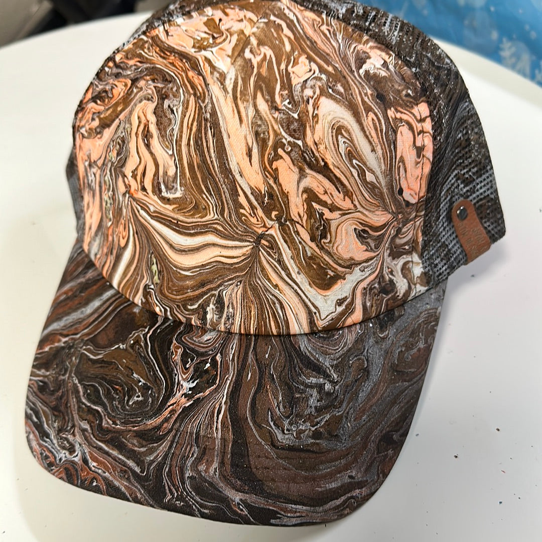 Water Marbled Truckers Hat! Browns & Orange