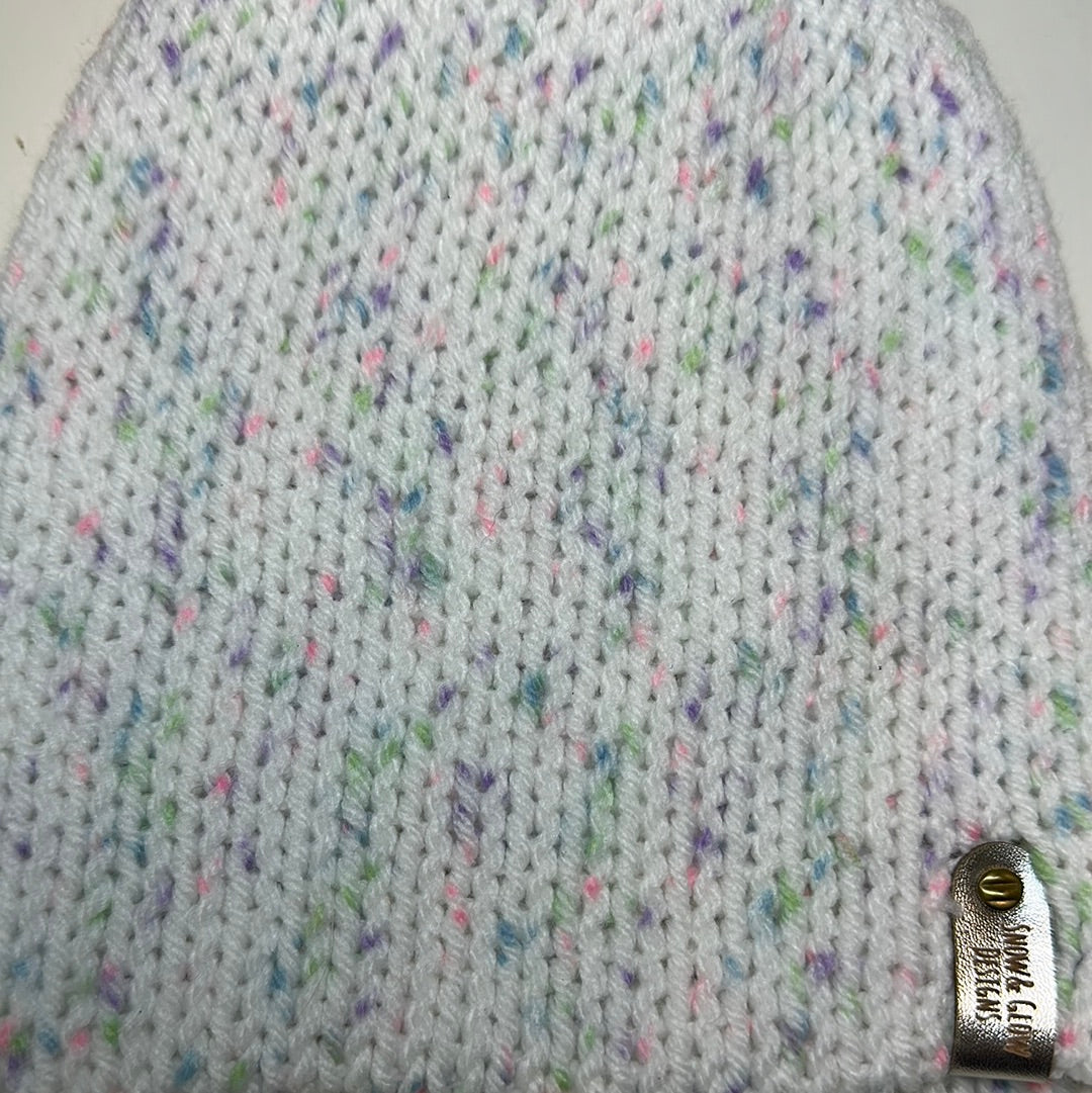 TODDLER - Handmade Beanie! White with pastel speckles!
