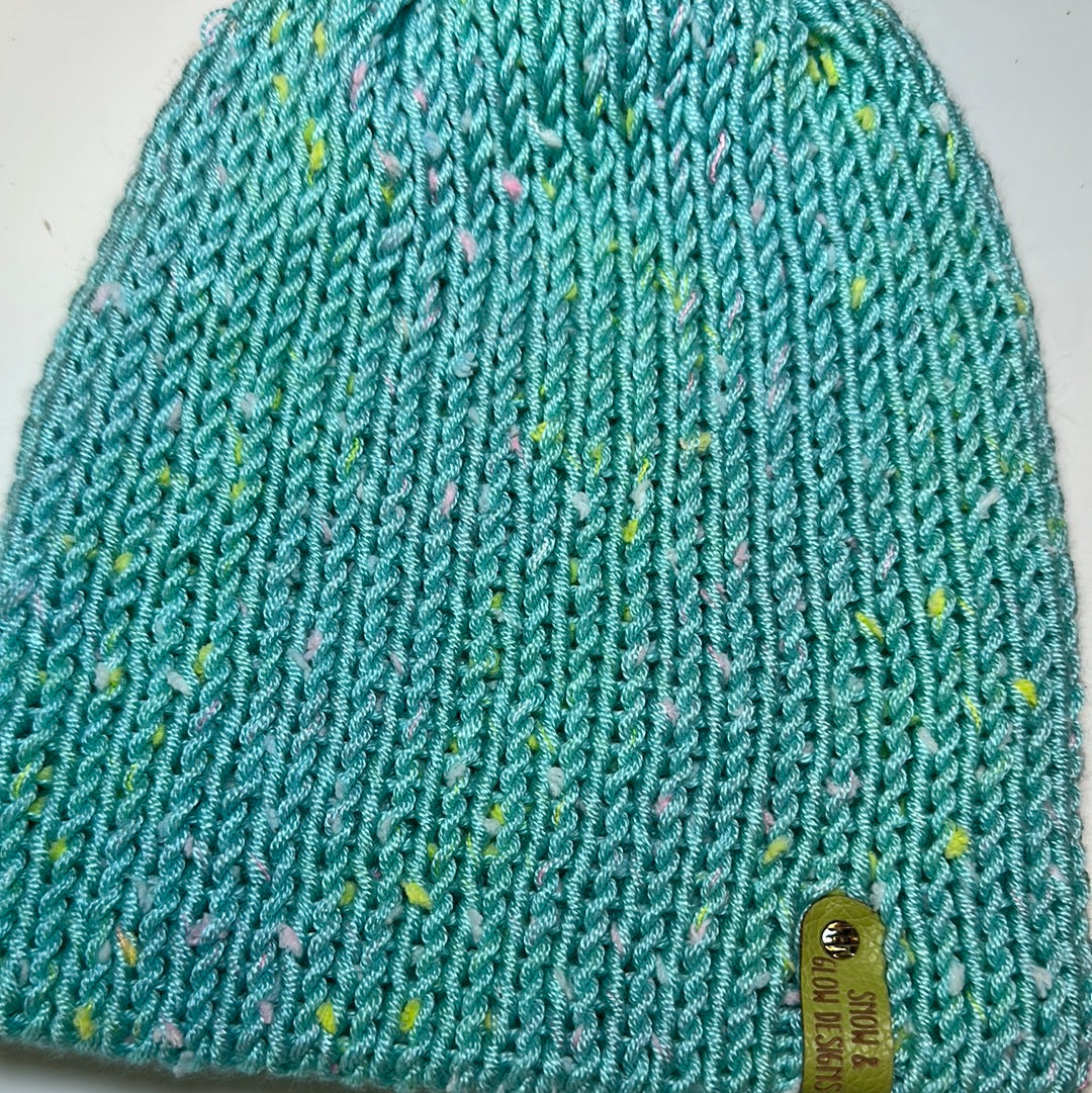 TODDLER - Handmade Beanie! Aqua with pastel speckles!