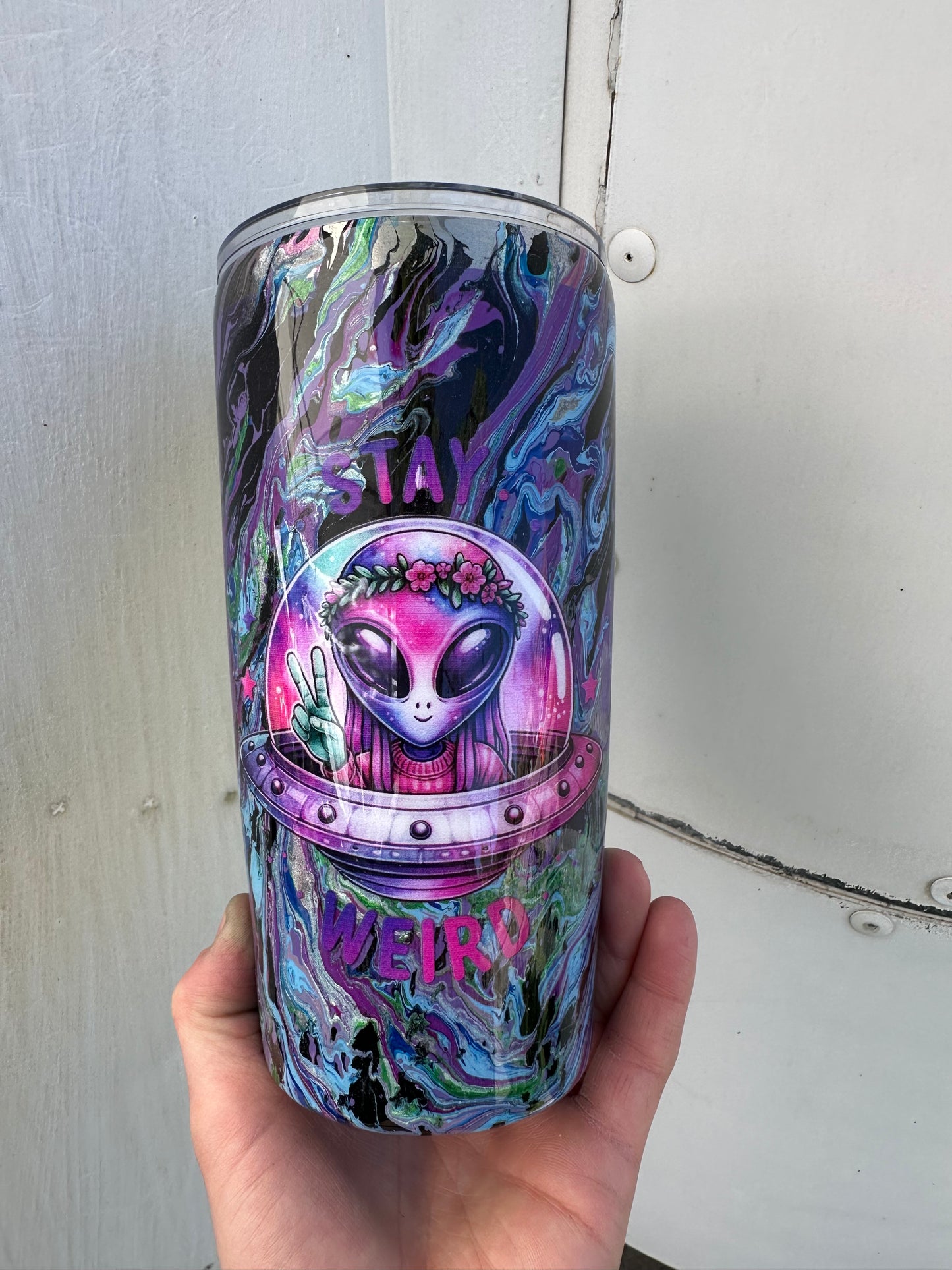 Hydro Dipped Tumbler! Stay Weird- Blues & Purples!