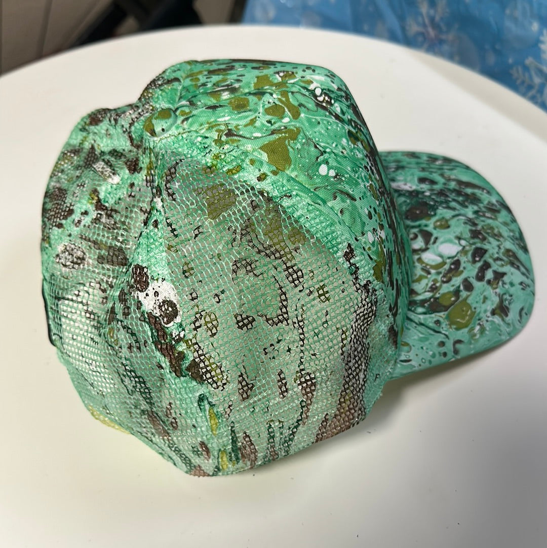 Water Marbled Truckers Hat! Teal, Olive & Brown