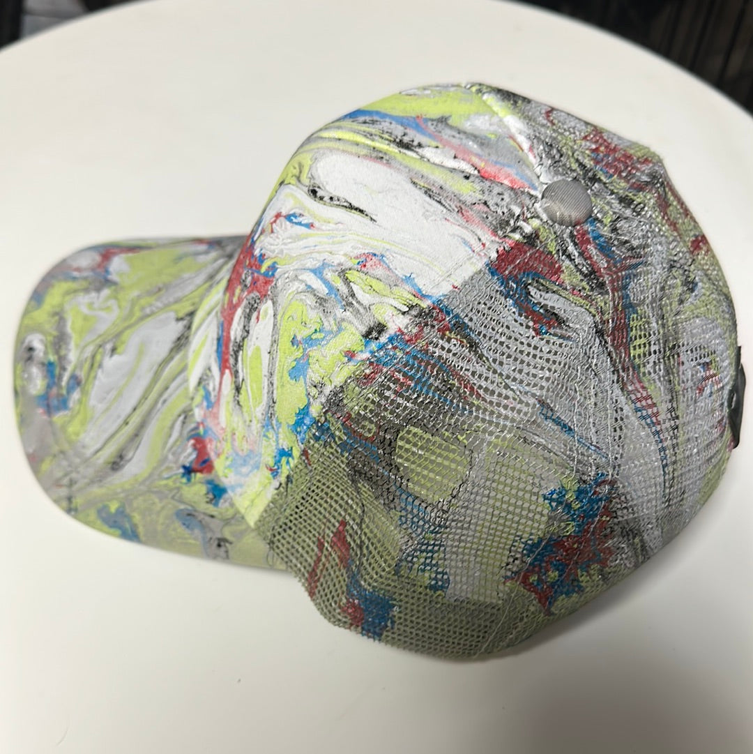 Water Marbled Truckers Hat! Lime, Blue, Red and Black
