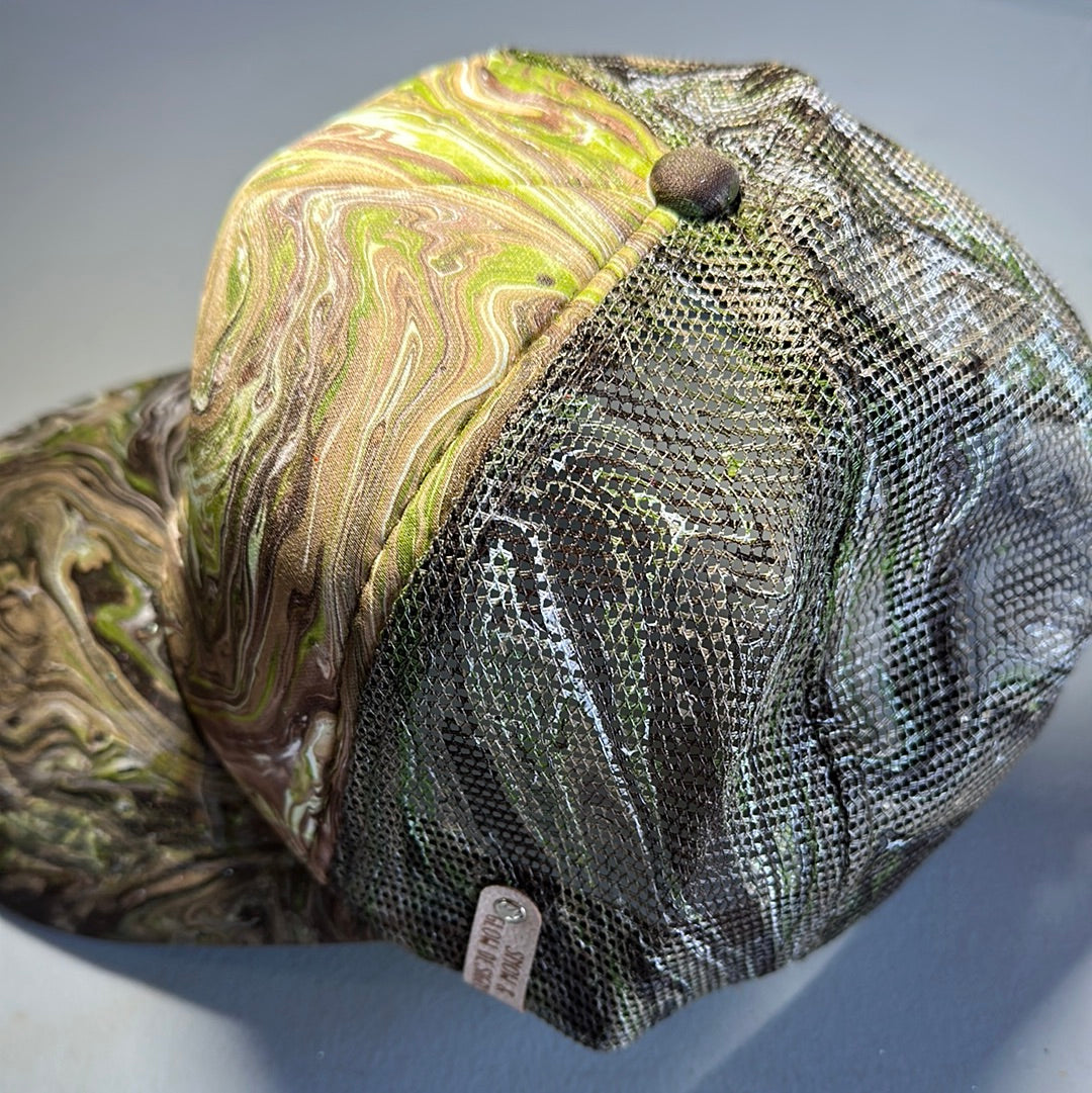 Water Marbled Truckers Hat! Browns, Greens & Black!