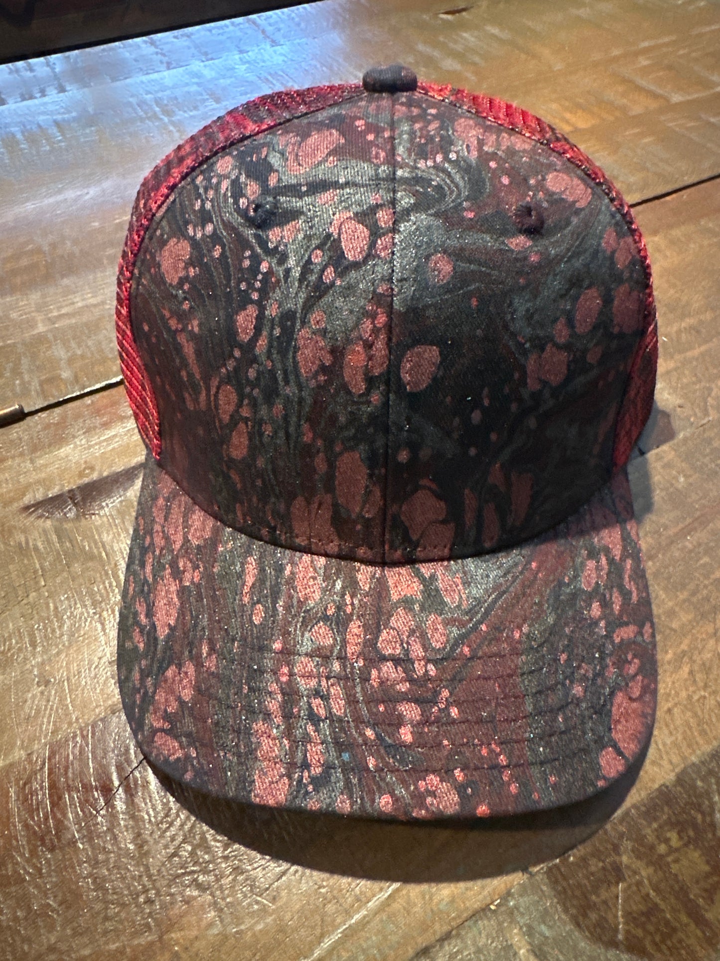 Water Marbled Truckers Hat! Red, Black & Charcoal!