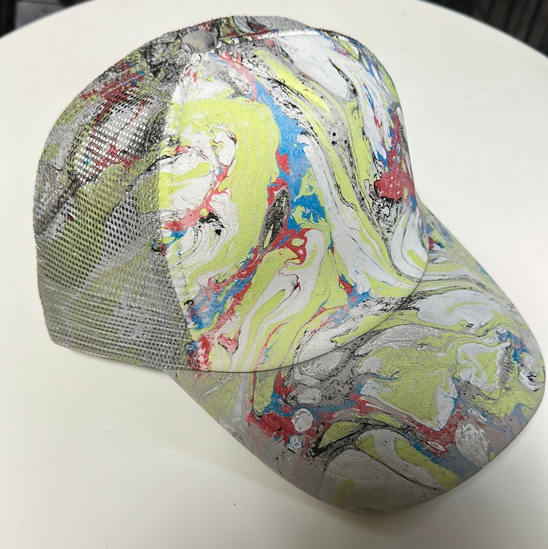 Water Marbled Truckers Hat! Lime, Blue, Red and Black