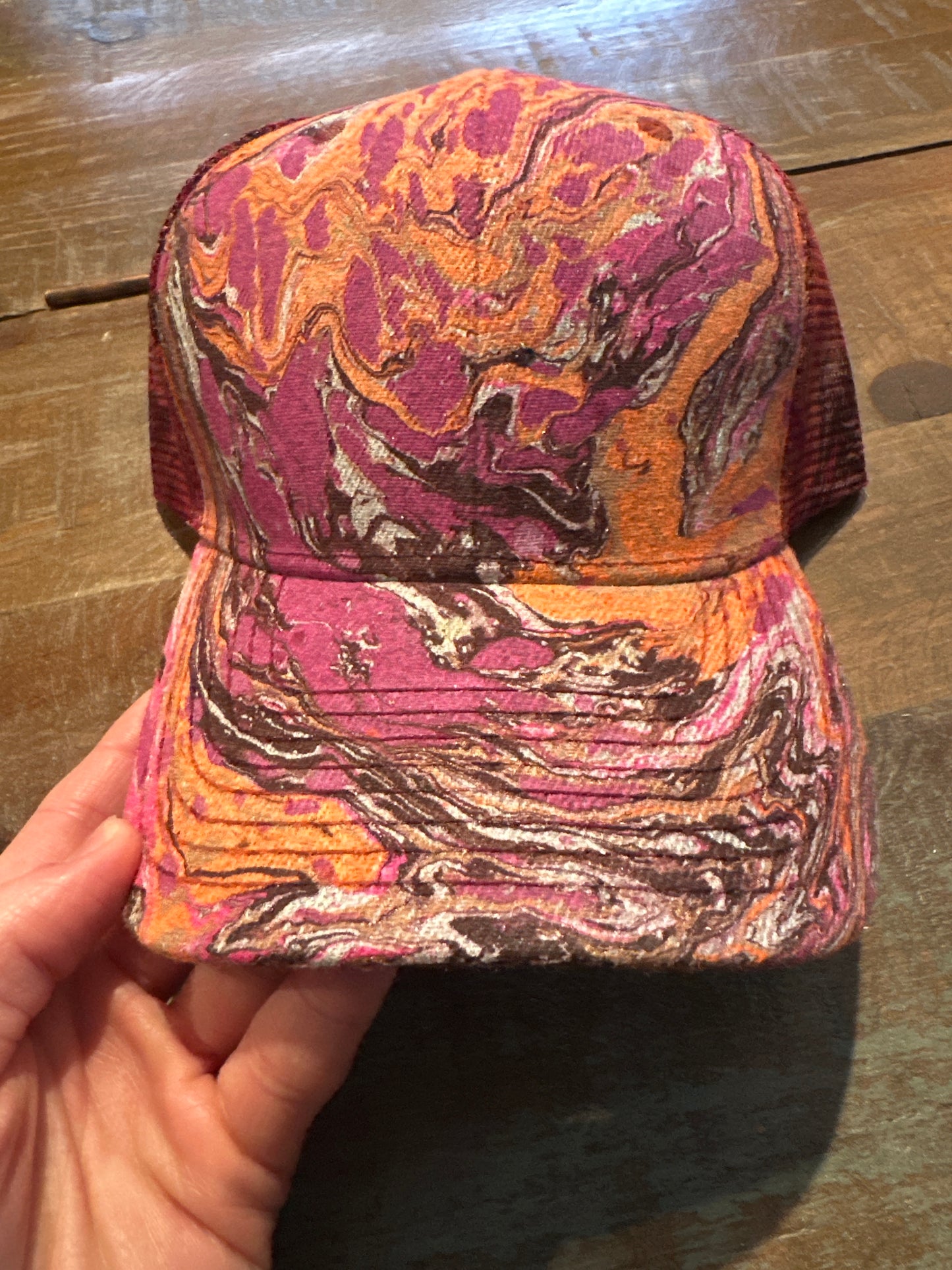 Water Marbled Baseball Hat! Magenta, Neon Orange, Gold & Maroon!