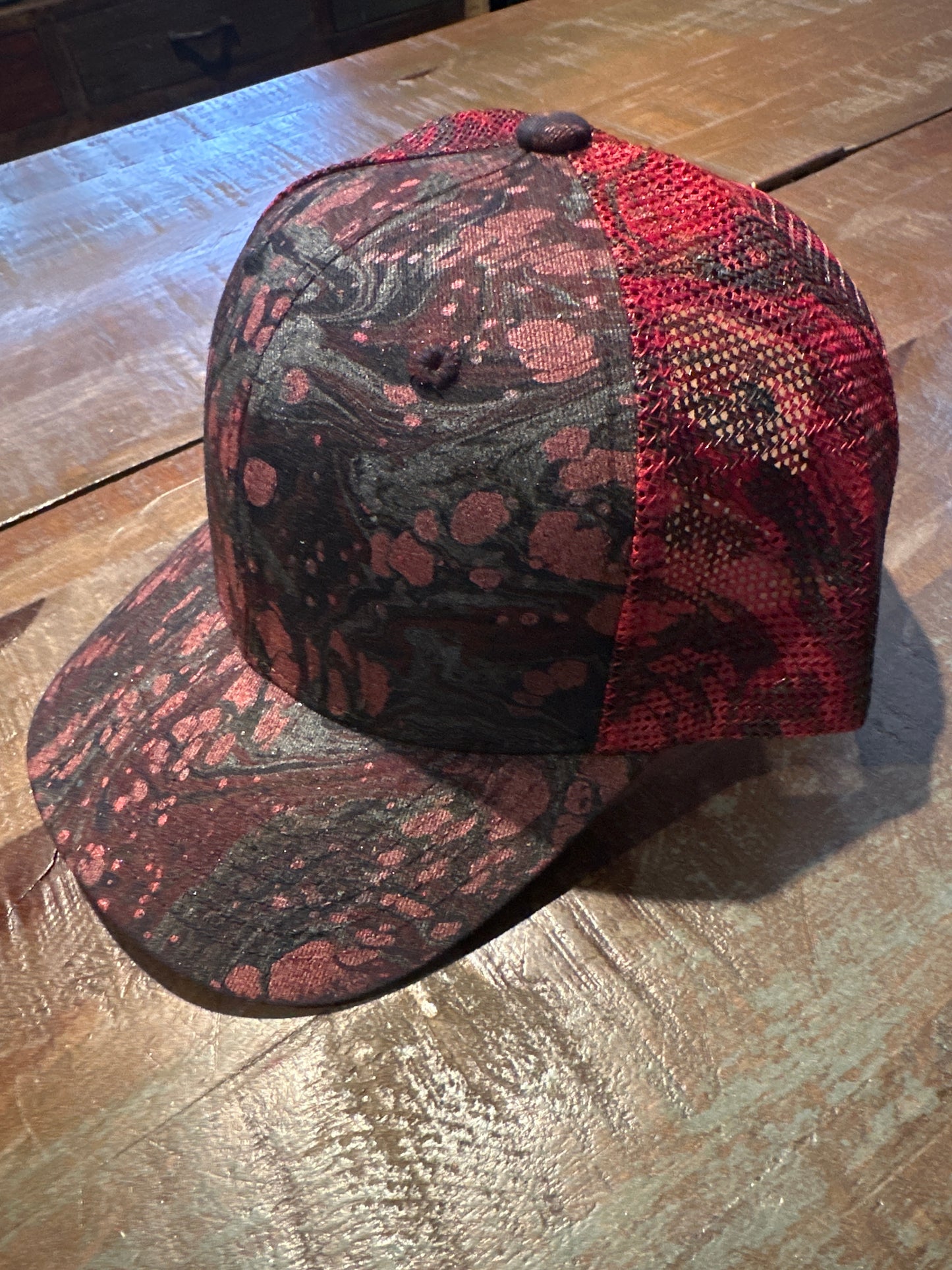 Water Marbled Truckers Hat! Red, Black & Charcoal!