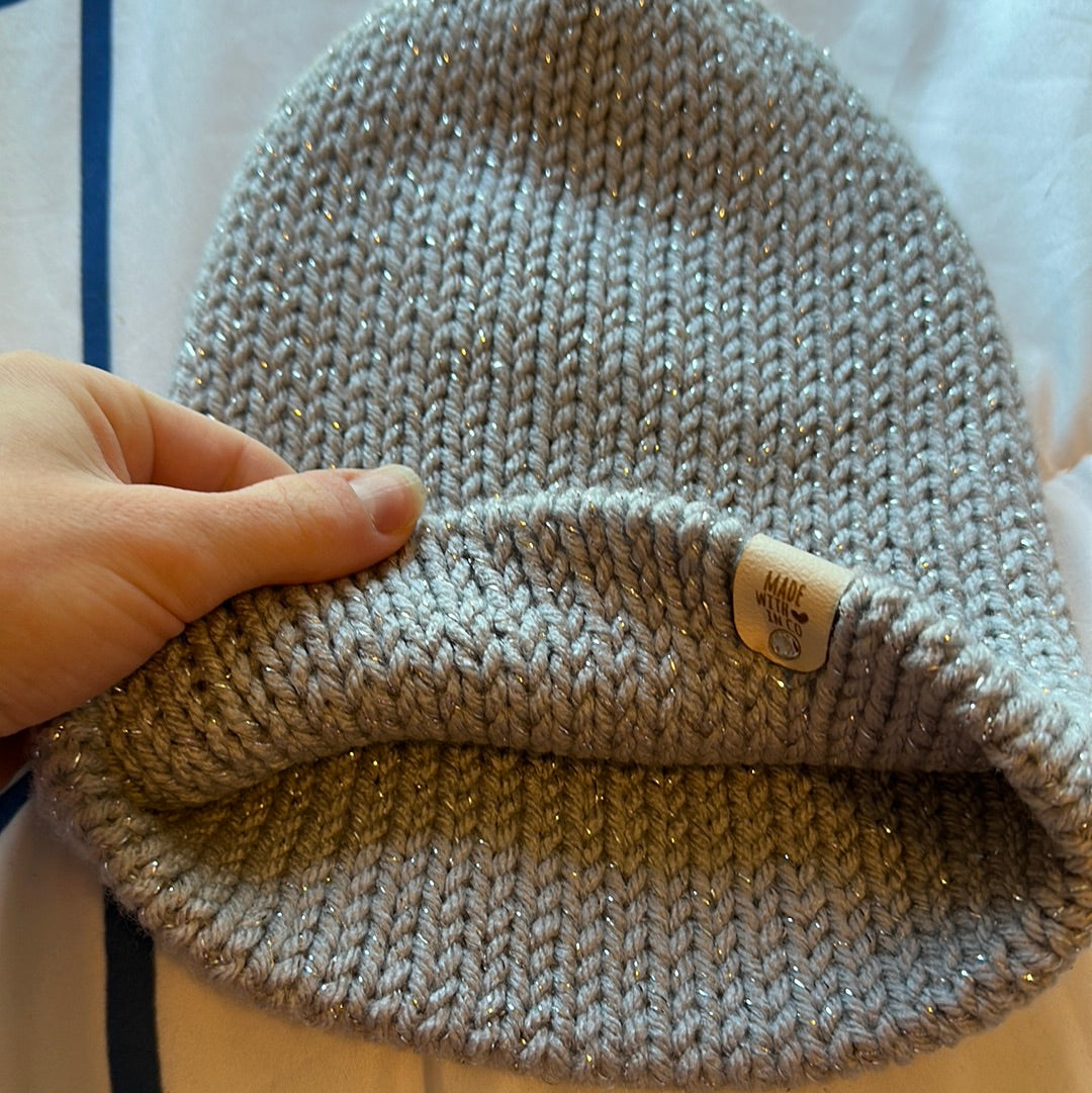 Handmade Beanie! Metallic Silver!