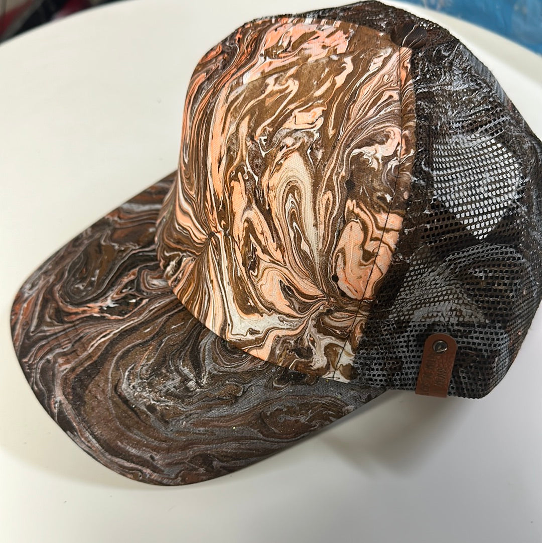 Water Marbled Truckers Hat! Browns & Orange