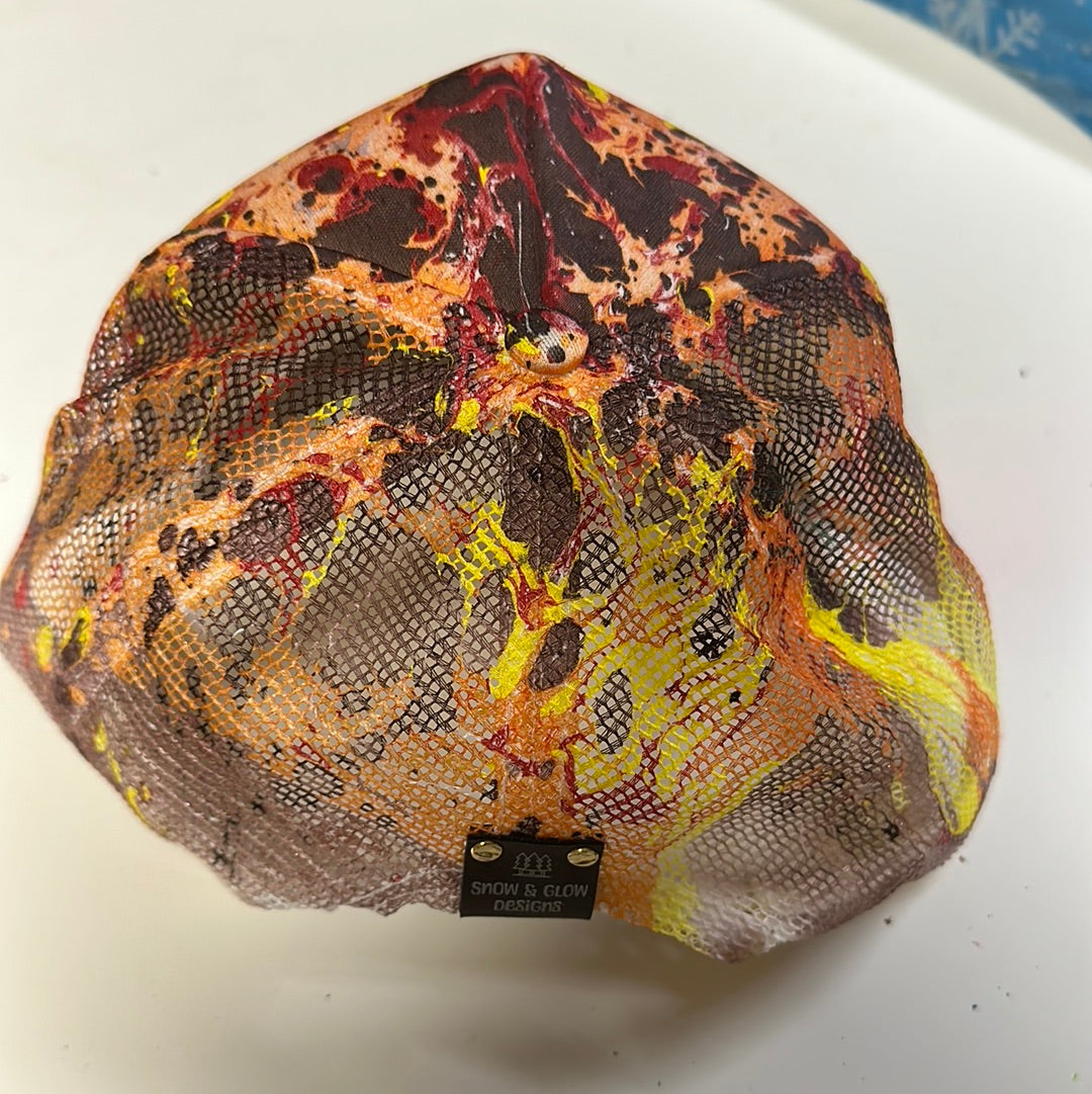 Water Marbled Truckers Hat! Brown, Yellow, Orange & Red
