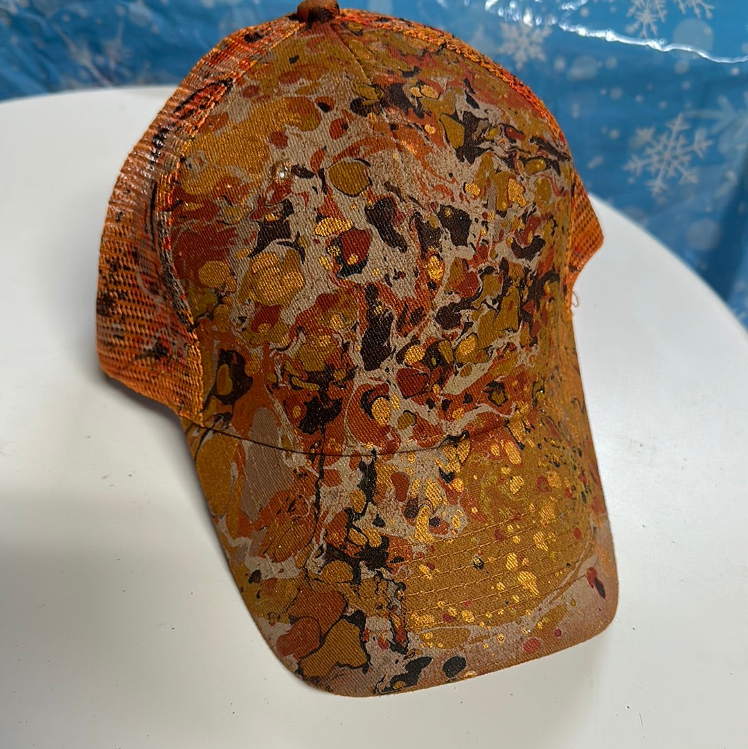 Water Marbled Baseball Hat! Browns and Gold
