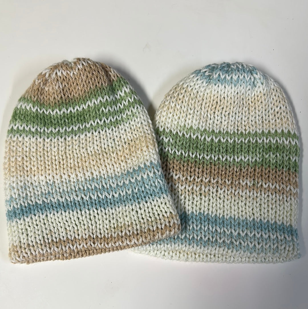 TODDLER - Handmade Beanie! Tan, Green & Blue!