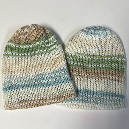 TODDLER - Handmade Beanie! Tan, Green & Blue!