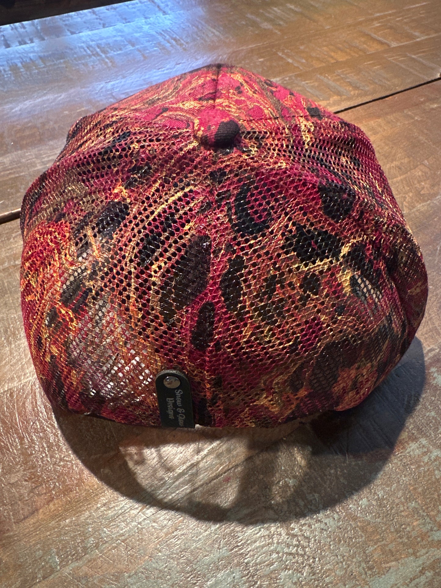 Water Marbled Baseball Hat! Red, Gold, Black & Brown!