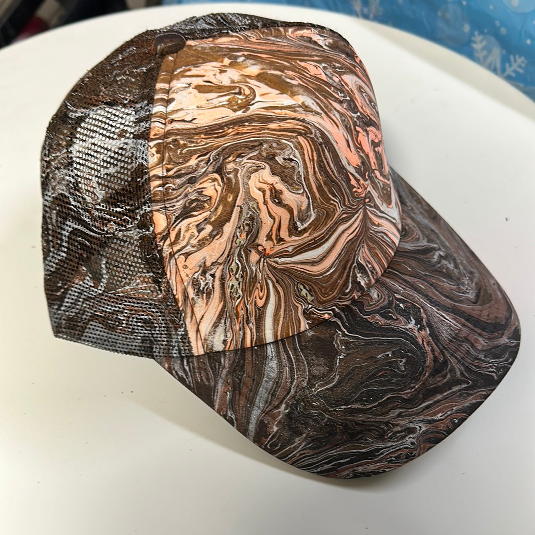 Water Marbled Truckers Hat! Browns & Orange