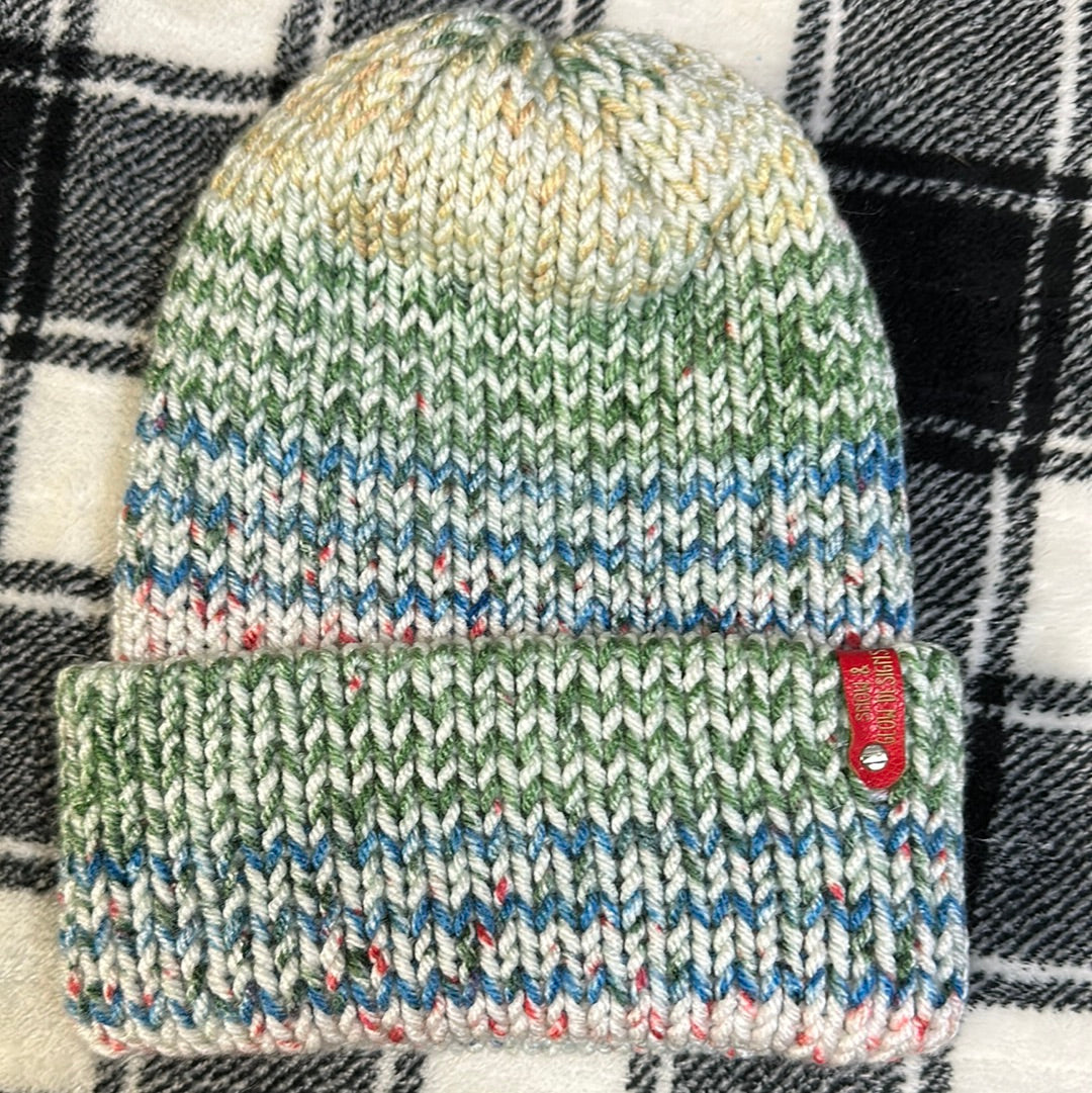 Handmade Beanie! Blue & Green Pattern!