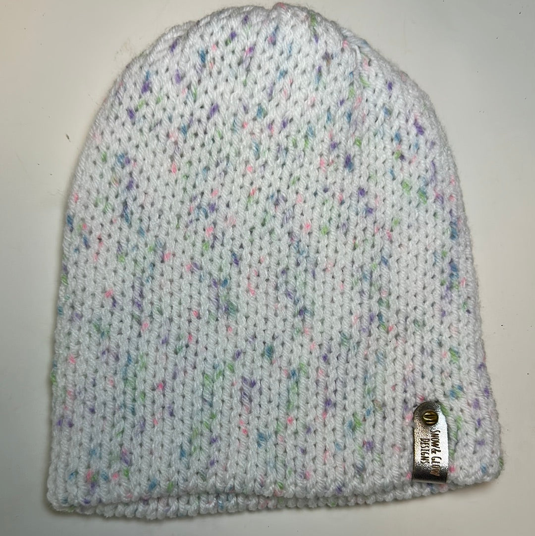 TODDLER - Handmade Beanie! White with pastel speckles!