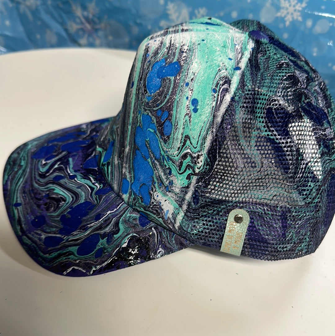 Water Marbled Truckers Hat! Purple, Blues & Teal