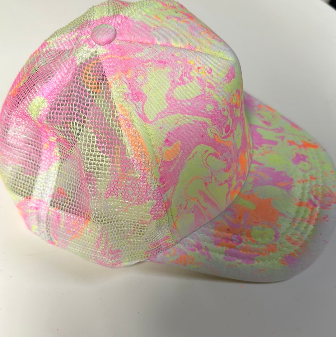 Water Marbled Truckers Hat! White & Neon Colors