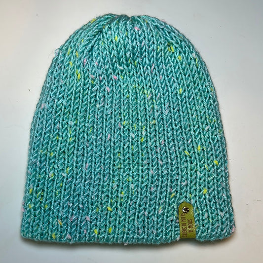 TODDLER - Handmade Beanie! Aqua with pastel speckles!