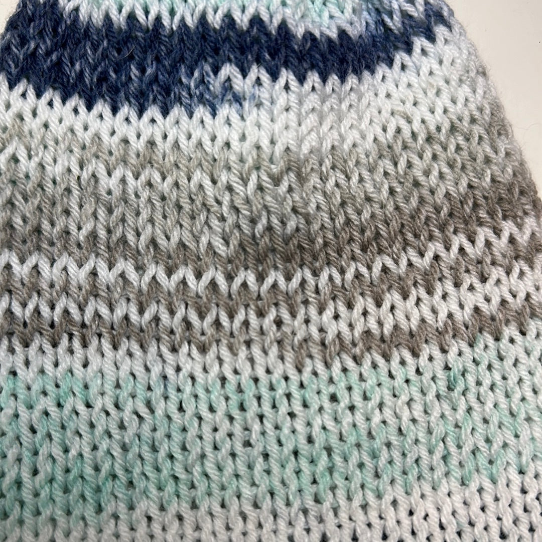TODDLER - Handmade Beanie! Blues & Gray Stripes!