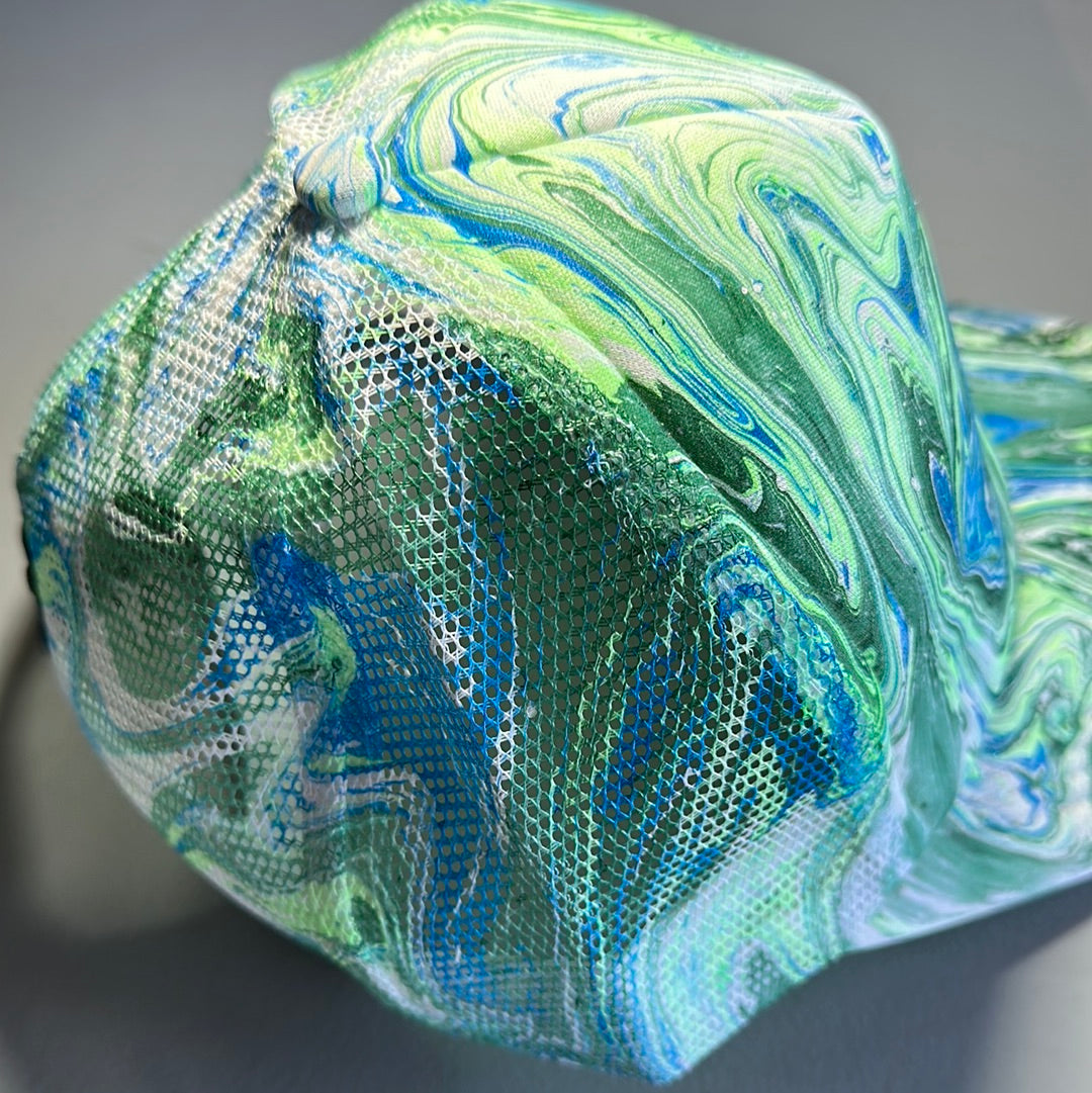 Water Marbled Truckers Hat! Blues & Greens!