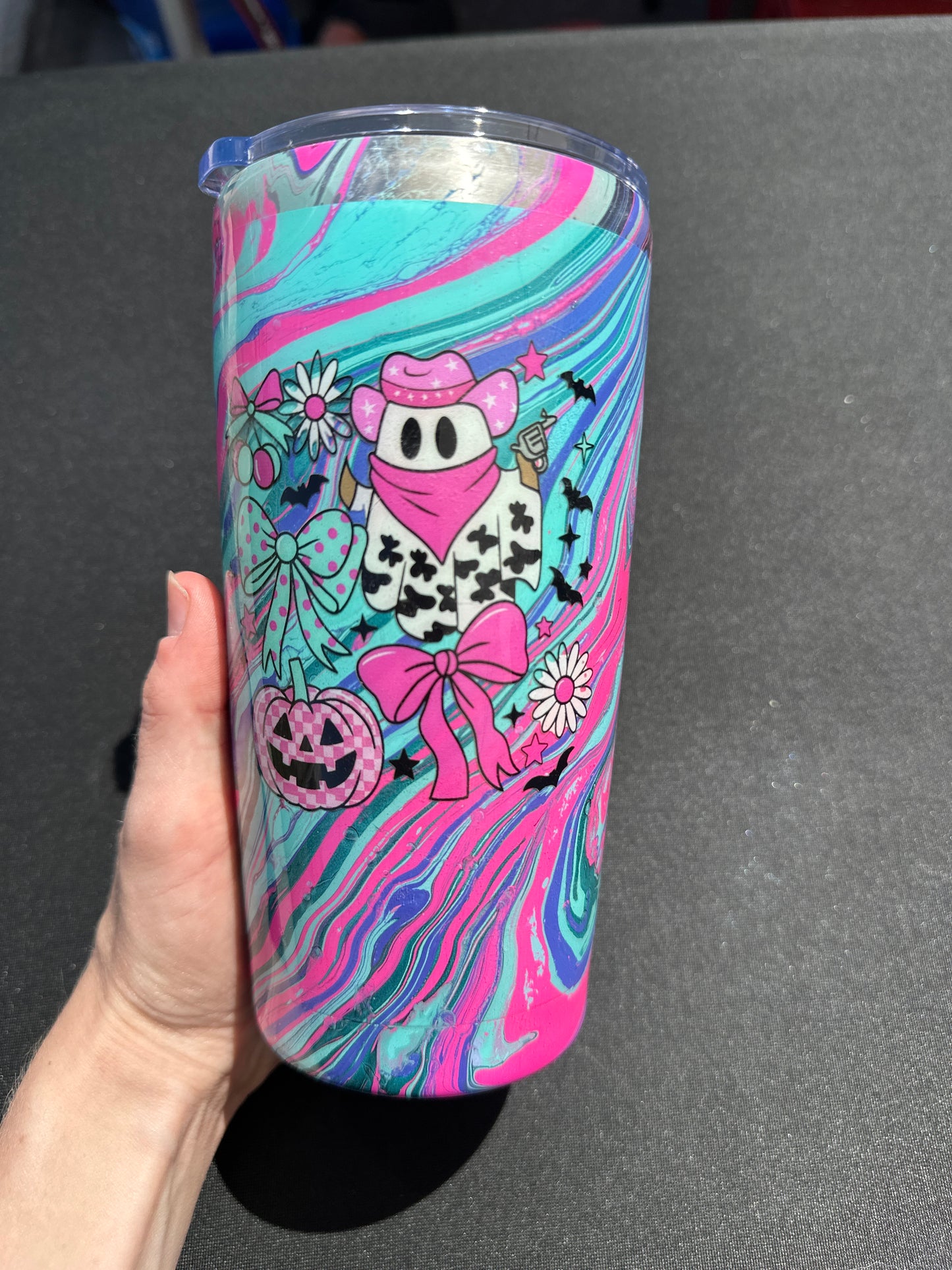 Hydro Dipped Tumbler! Ghost Cowgirl- Pink & Teal!