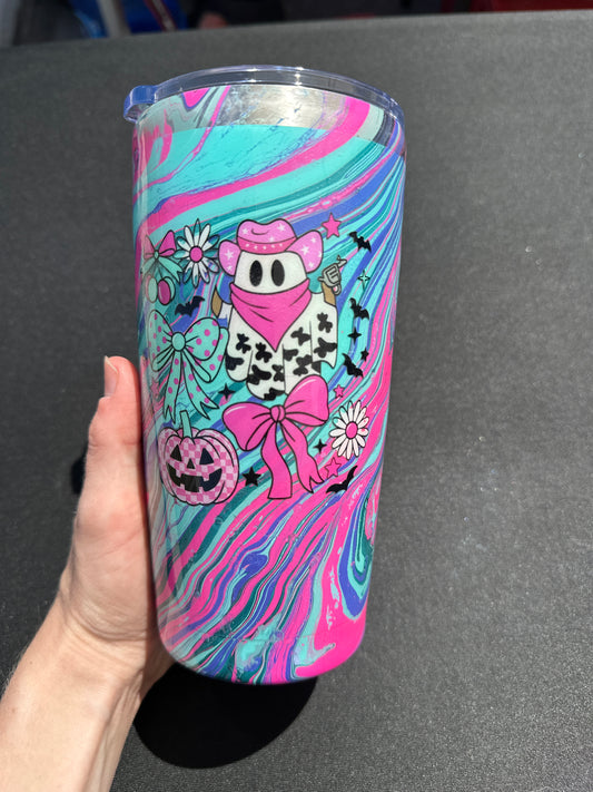 Hydro Dipped Tumbler! Ghost Cowgirl- Pink & Teal!
