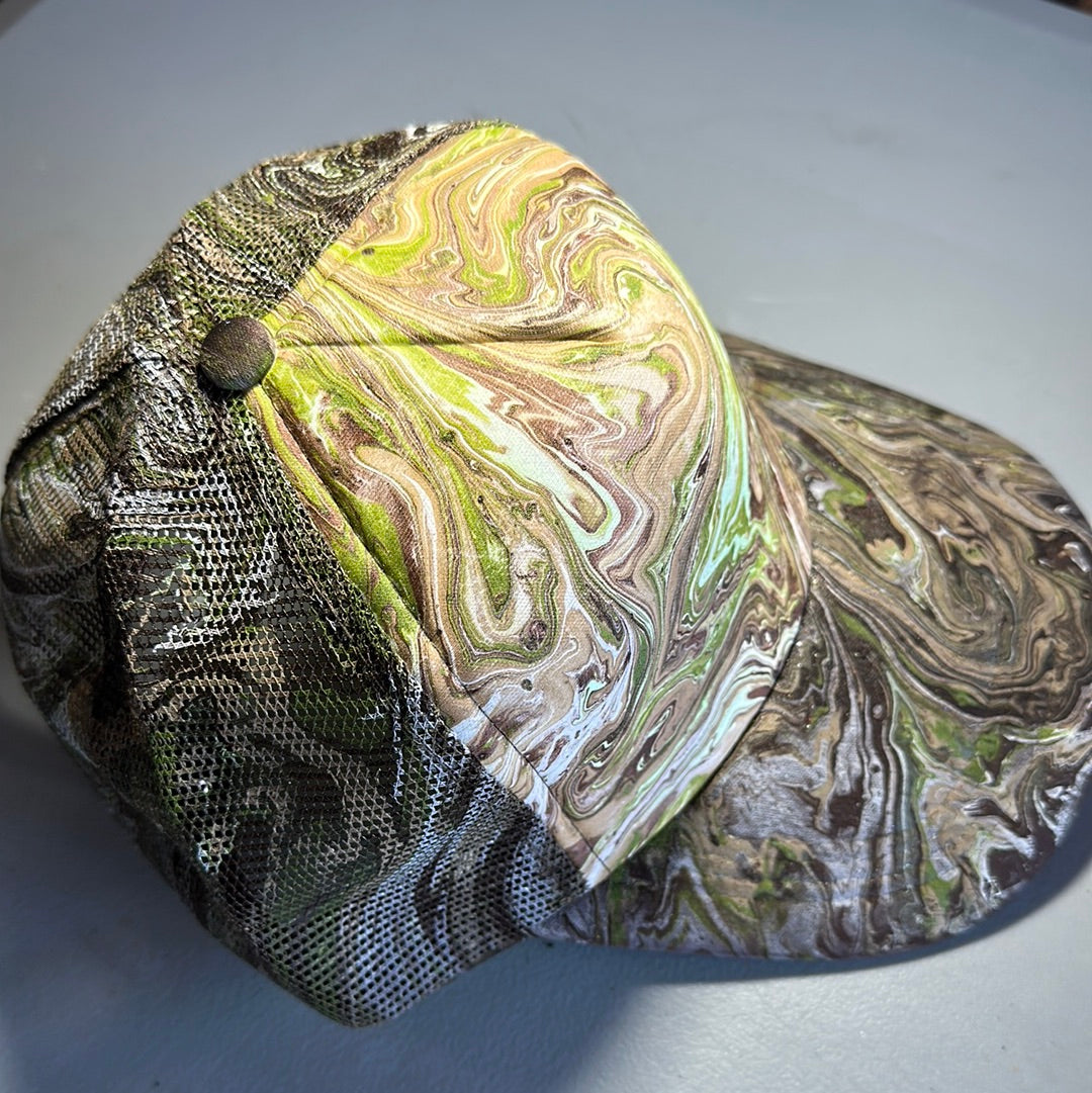 Water Marbled Truckers Hat! Browns, Greens & Black!