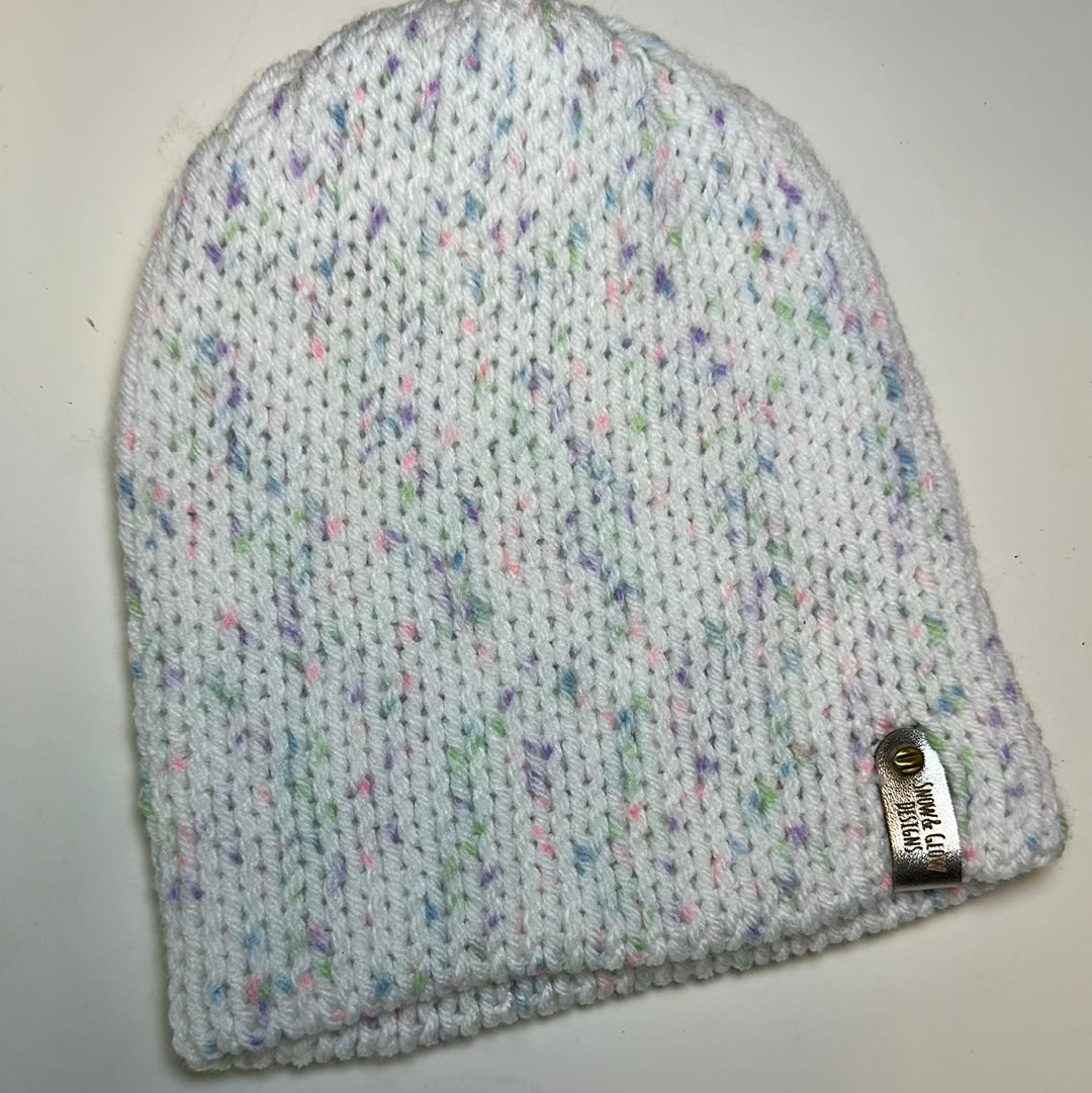 TODDLER - Handmade Beanie! White with pastel speckles!