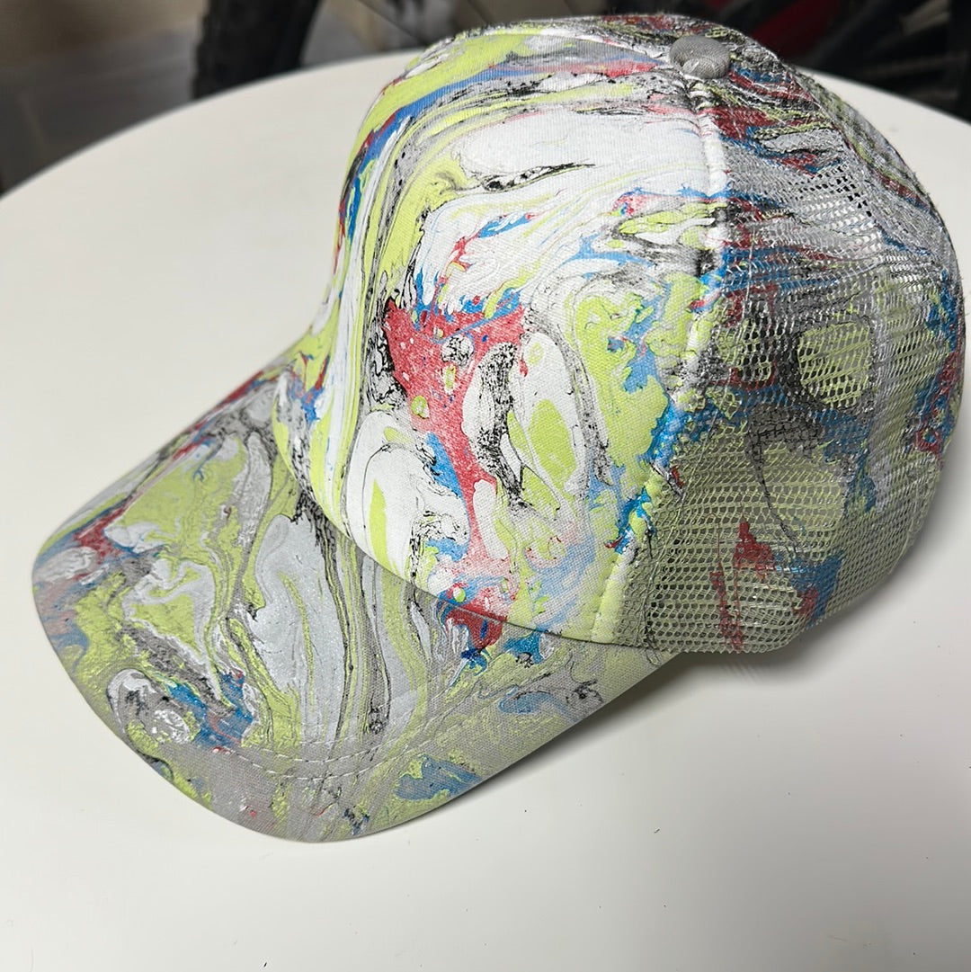 Water Marbled Truckers Hat! Lime, Blue, Red and Black
