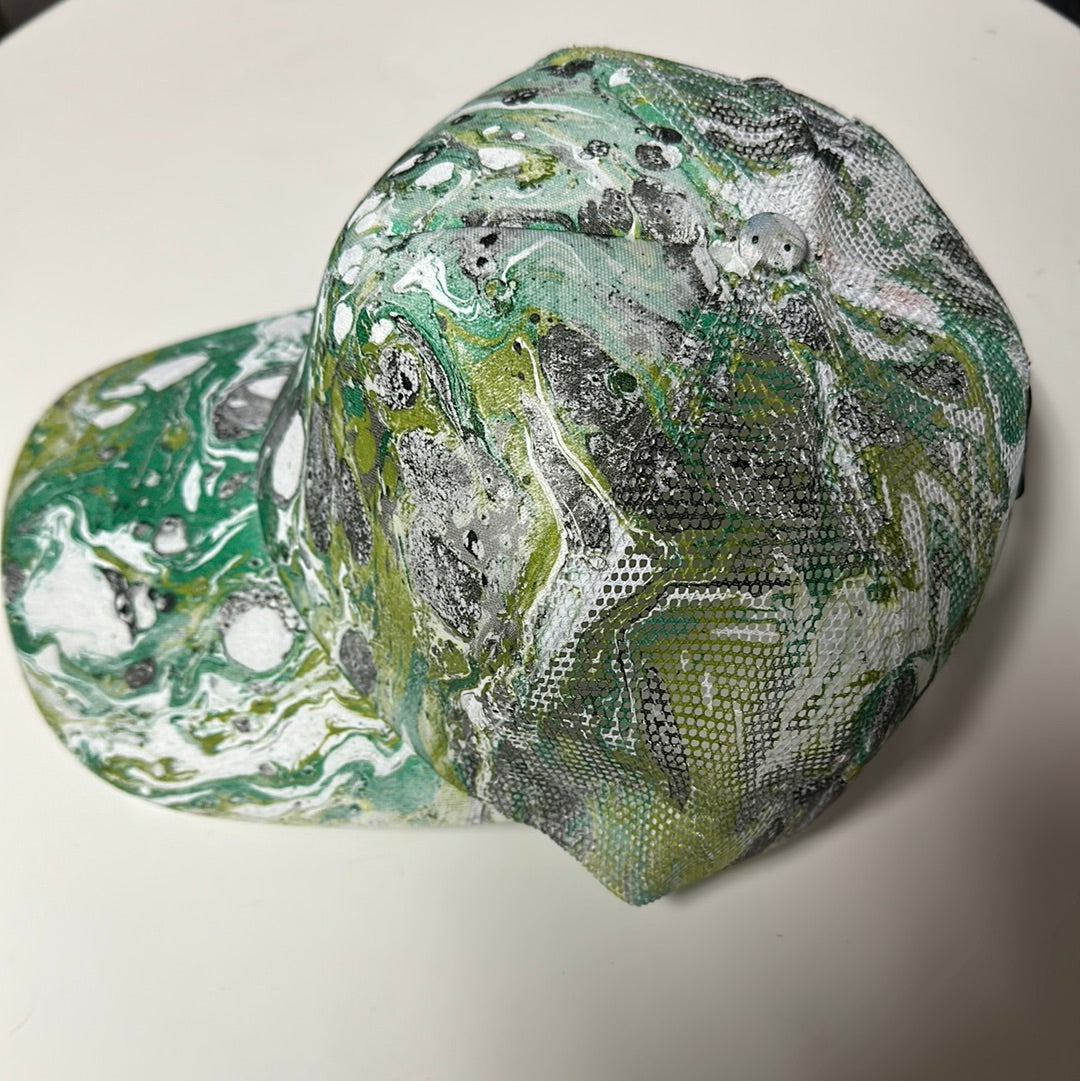 Water Marbled Truckers Hat! Green & Black