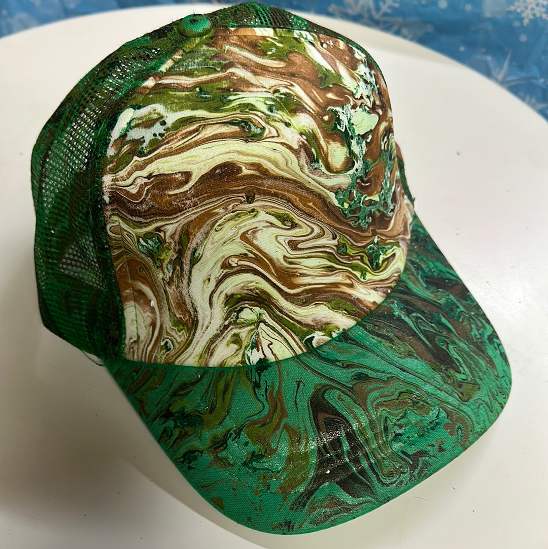 Water Marbled Truckers Hat! Greens & Browns