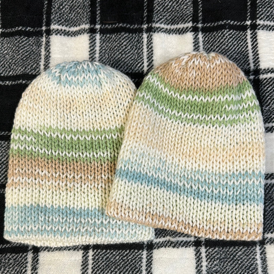 TODDLER - Handmade Beanie! Tan, Green & Blue!