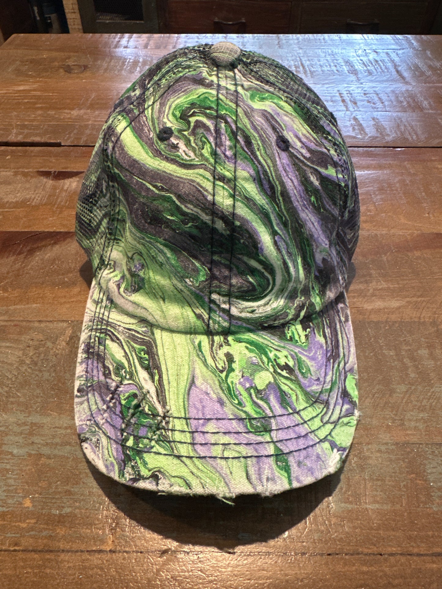 Water Marbled Baseball Hat! Purples & Greens!