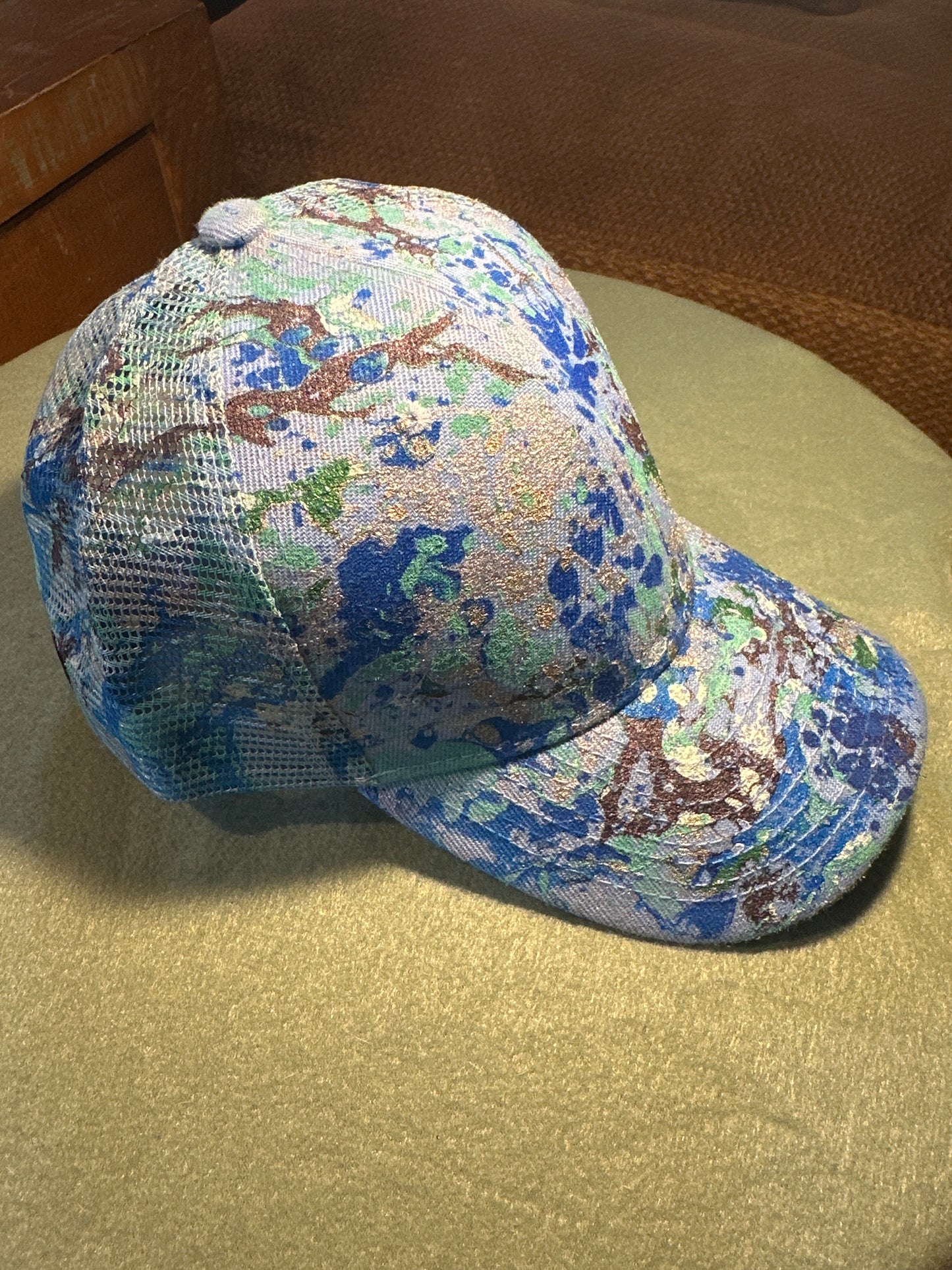 Water Marbled Baseball Hat! Blues, Silver, Teal & Purple!