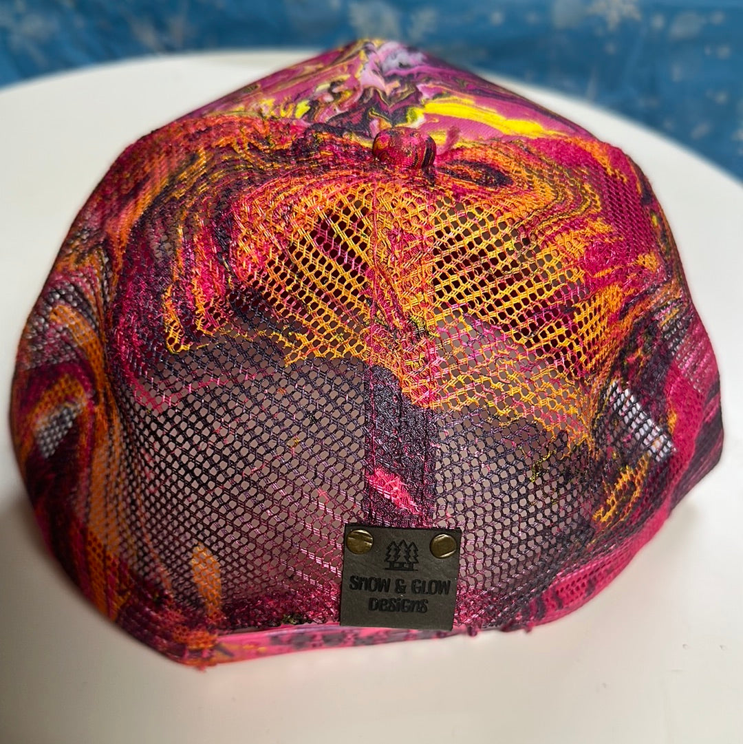 Water Marbled Truckers Hat! Pink, Purple, & Yellow