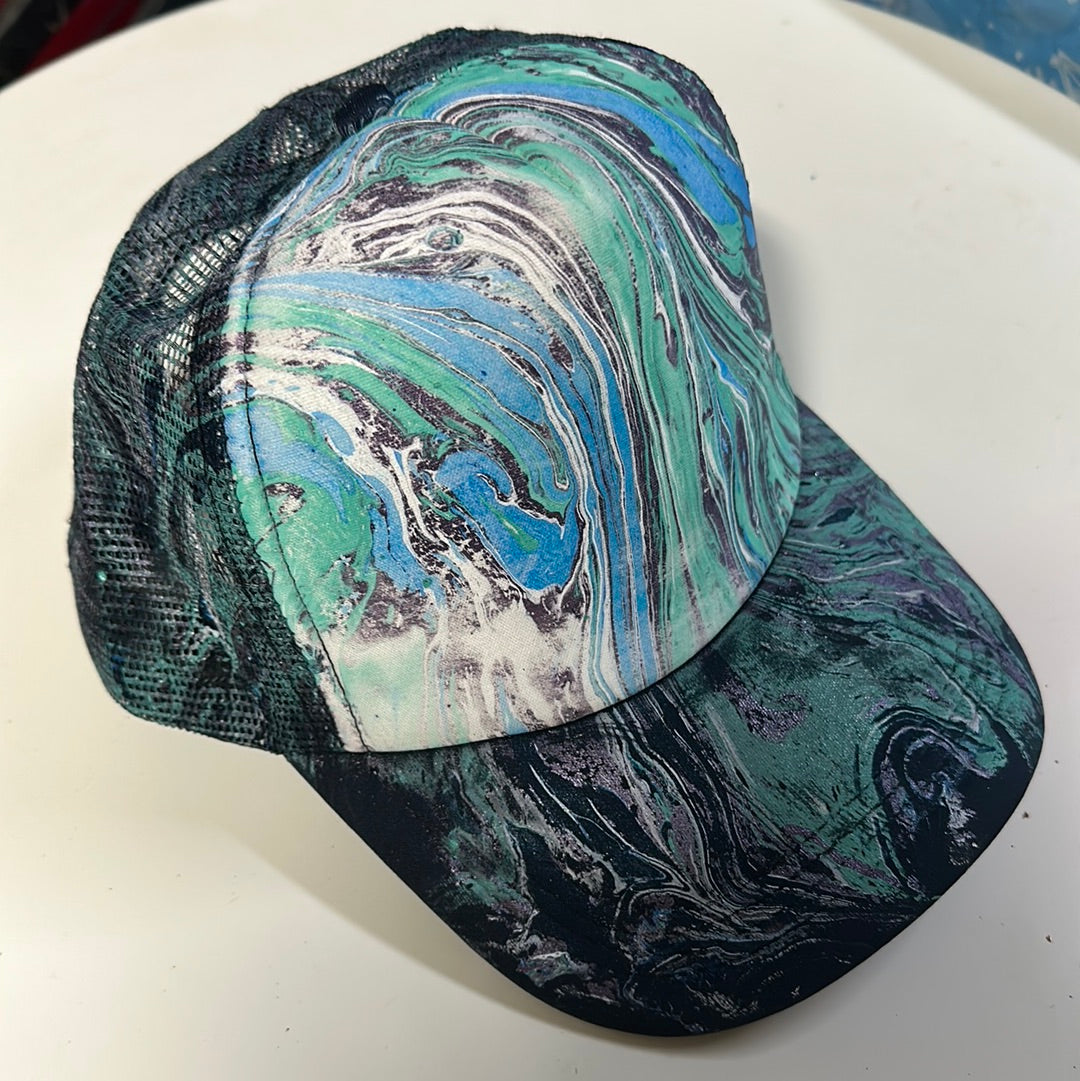 Water Marbled Truckers Hat! Blue, Teal & Purple