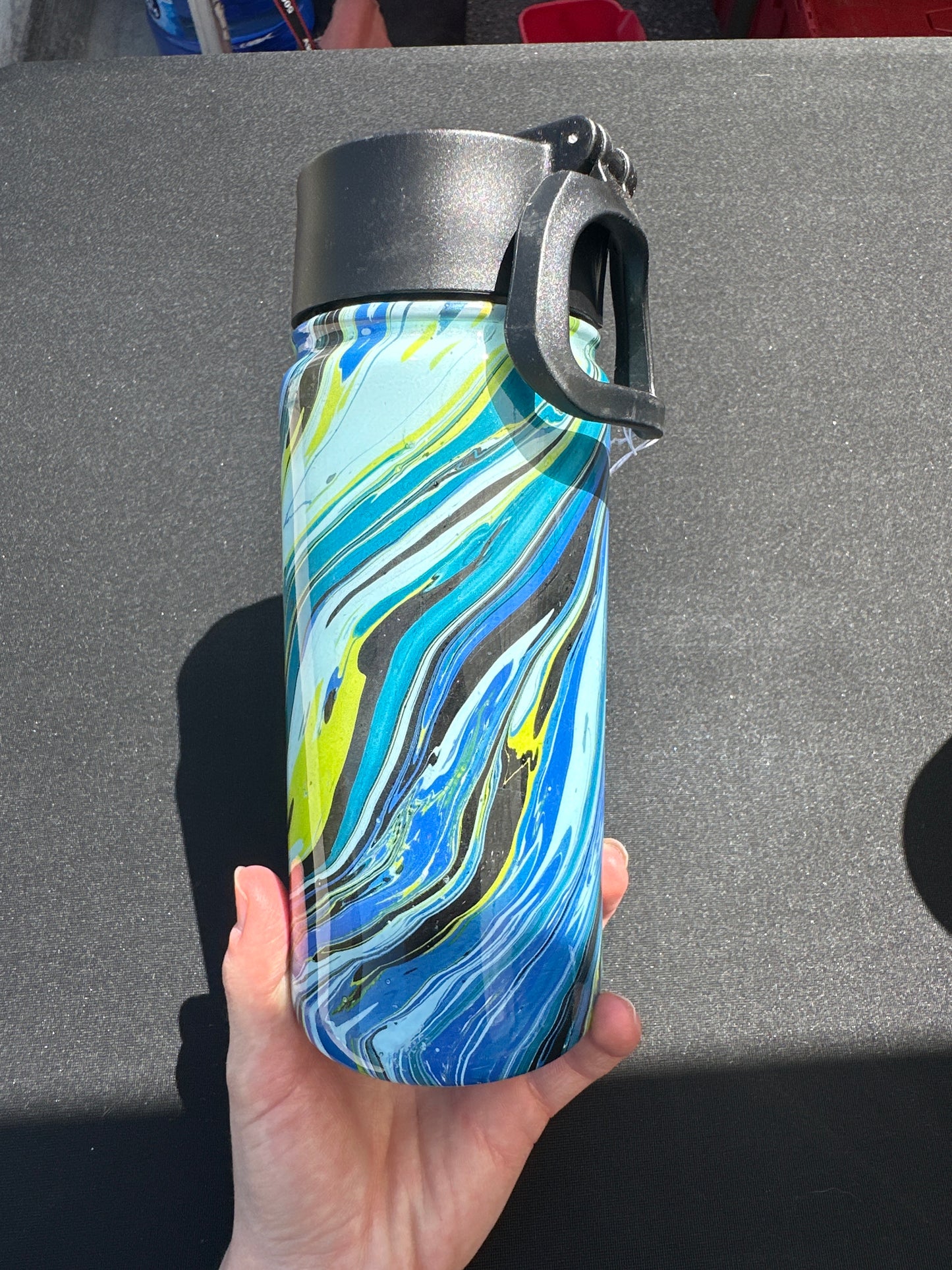 Hydro Dipped Kids 16oz Water Bottle! Blues, Neon Green & Black
